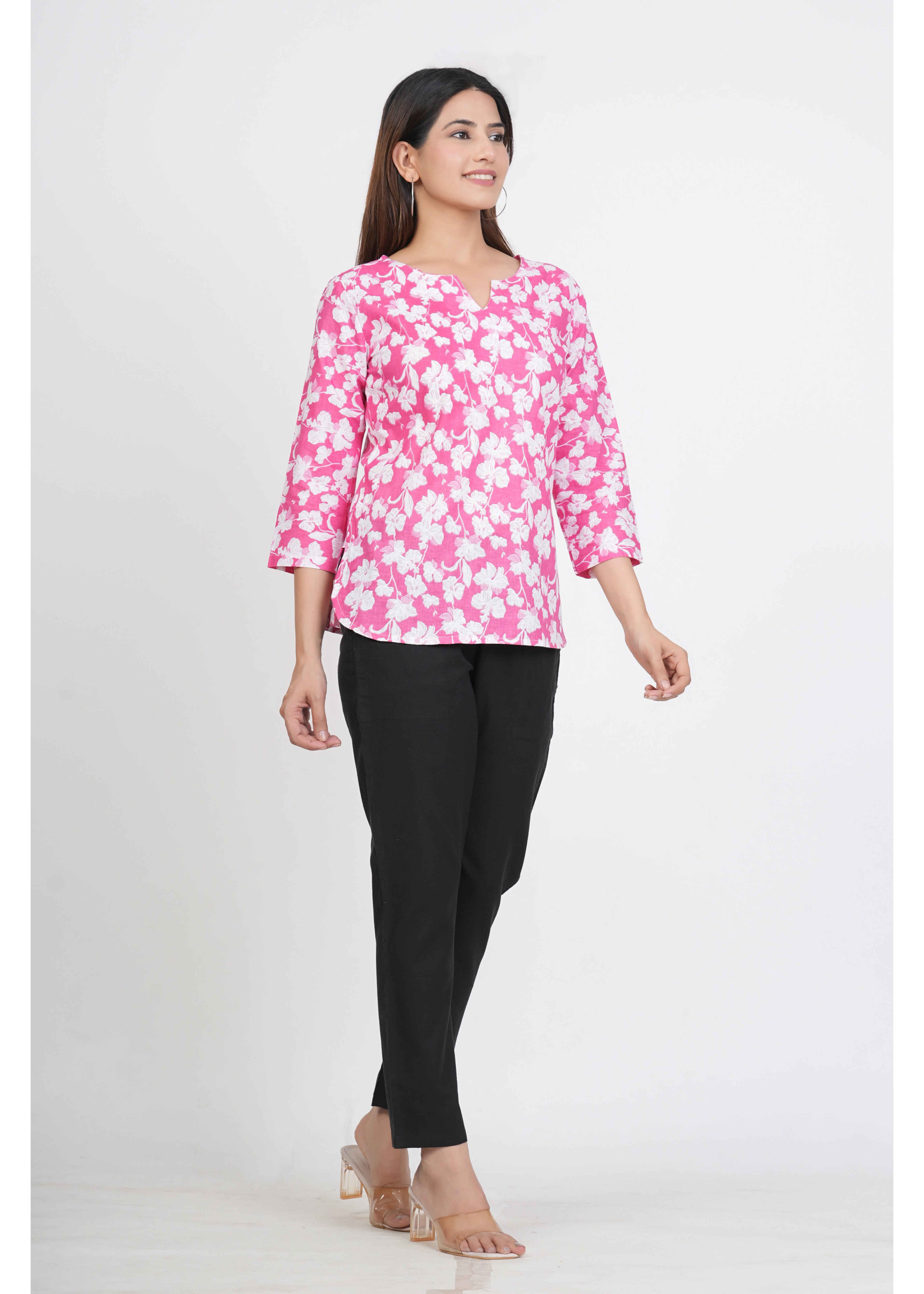 Pink Regular Neck Short Kurta