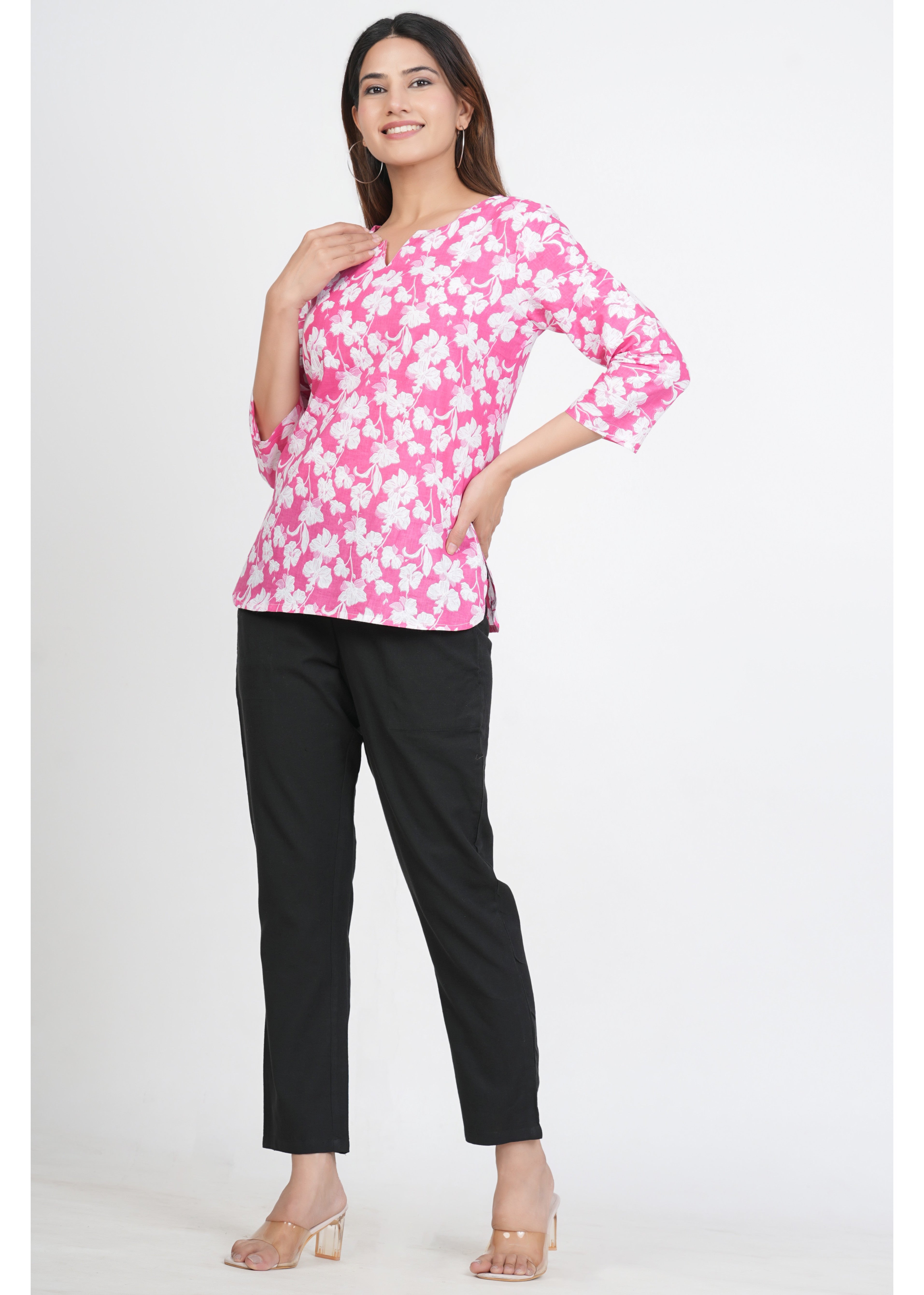 Pink Regular Neck Short Kurta