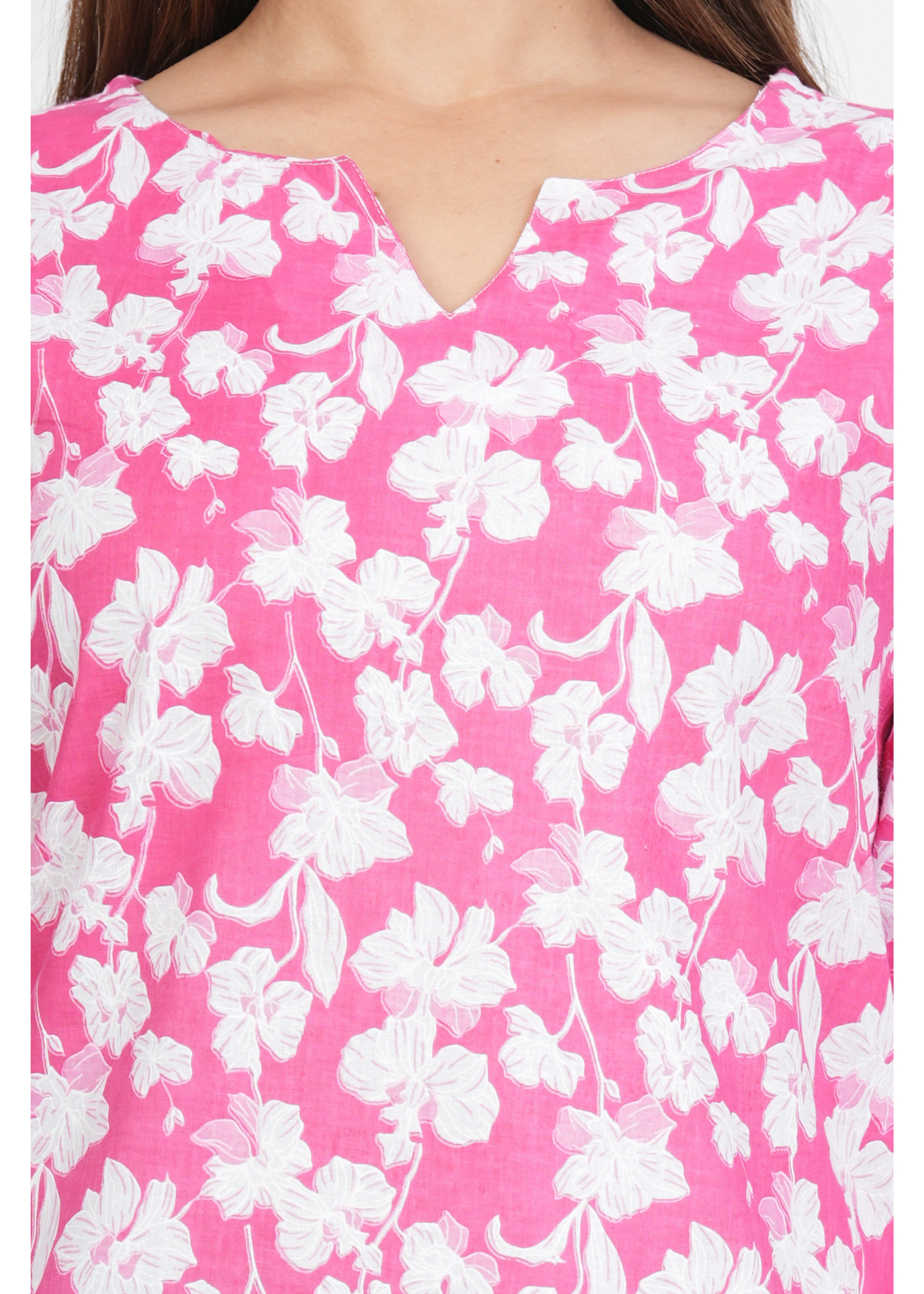 Pink Regular Neck Short Kurta