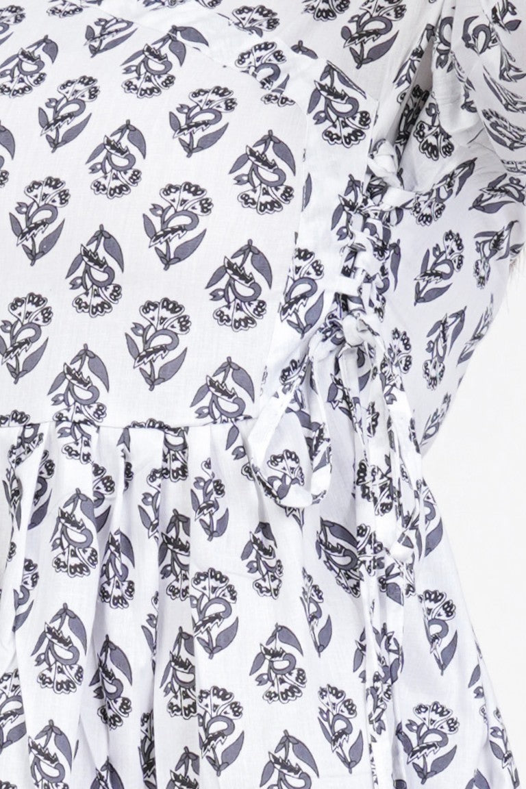 White & Black Angrakha Rajasthani Kurti