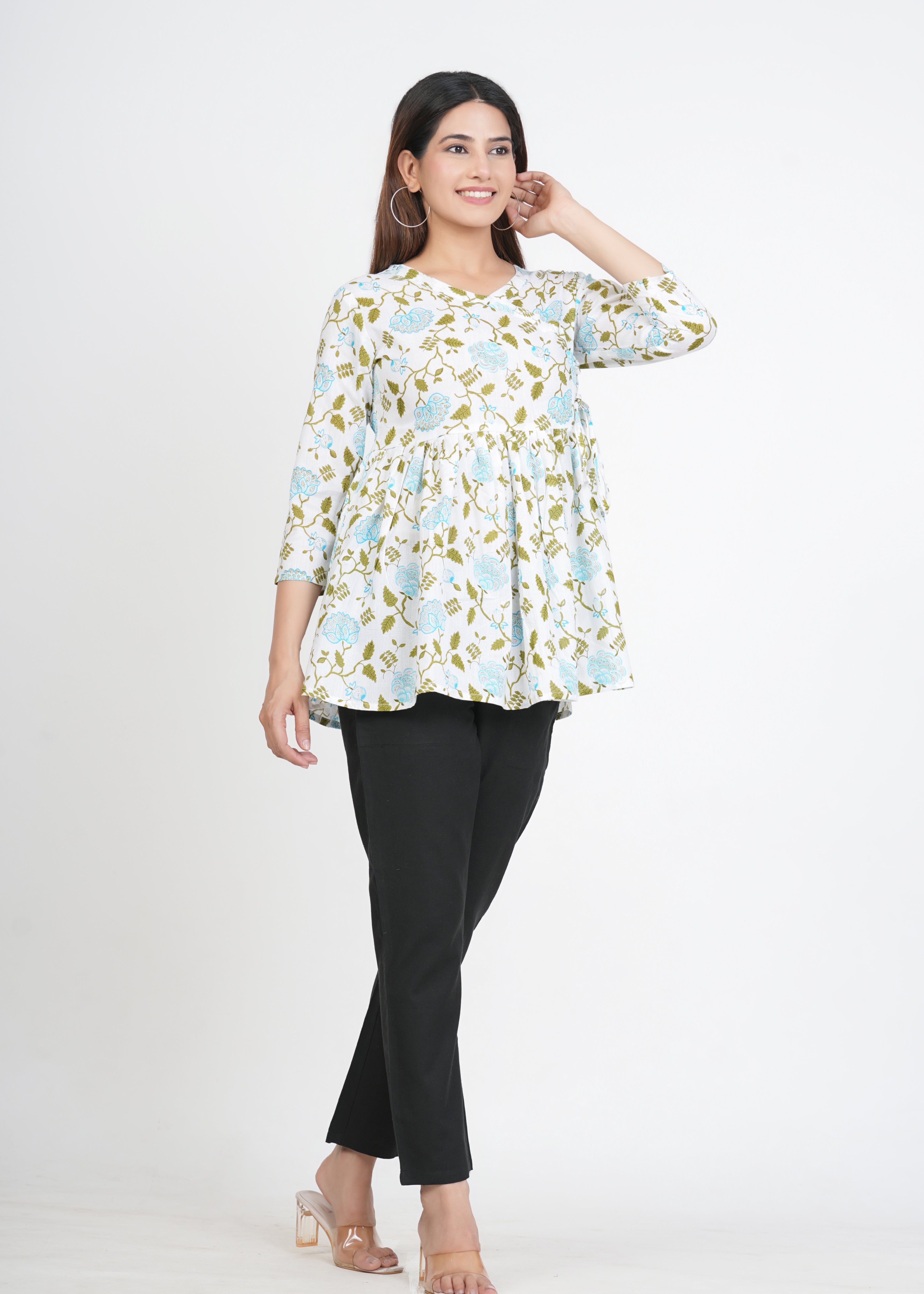 White & Green Angrakha Rajasthani Kurti