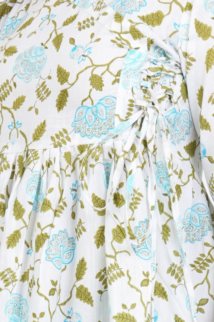 White & Green Angrakha Rajasthani Kurti
