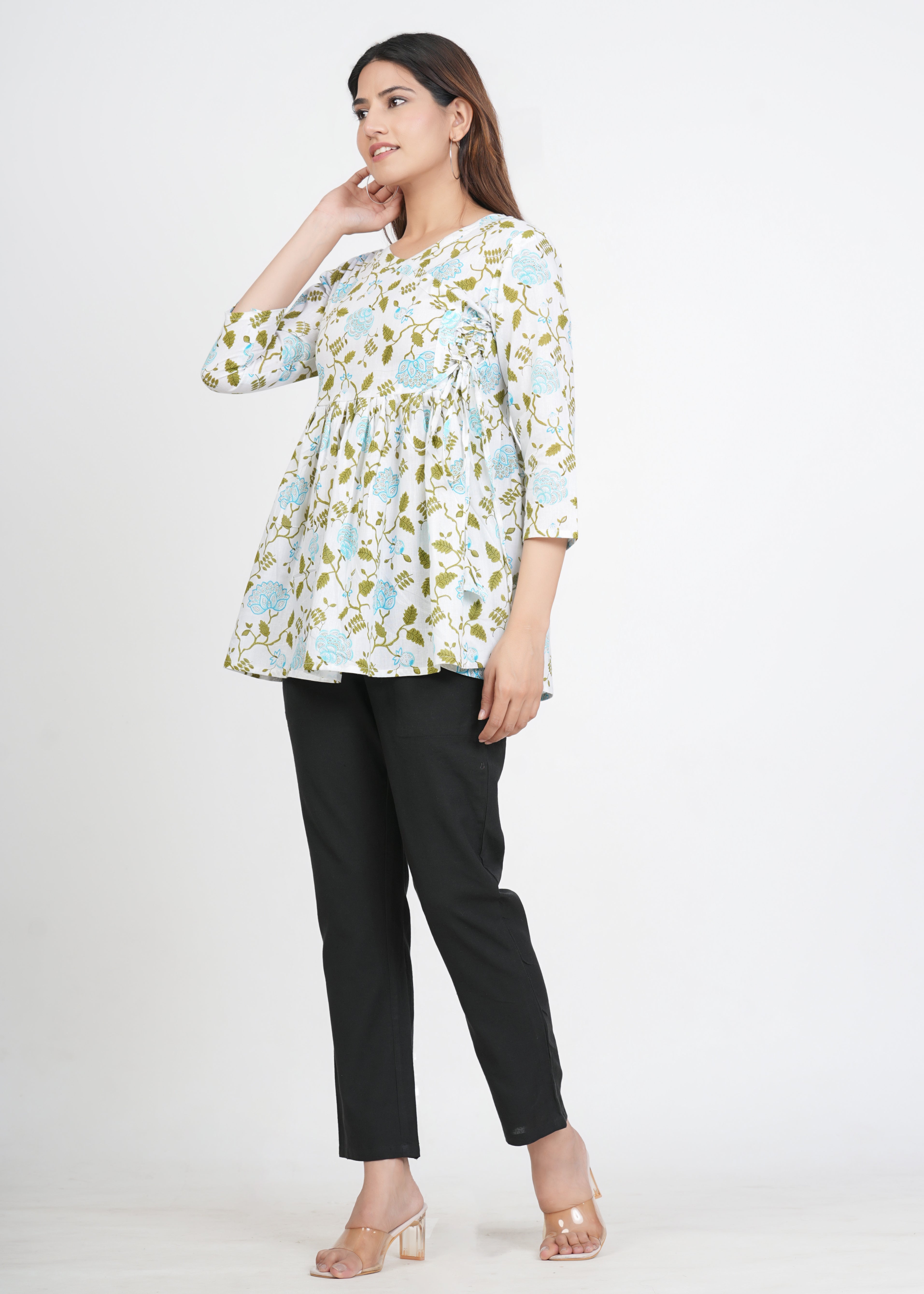 White & Green Angrakha Rajasthani Kurti