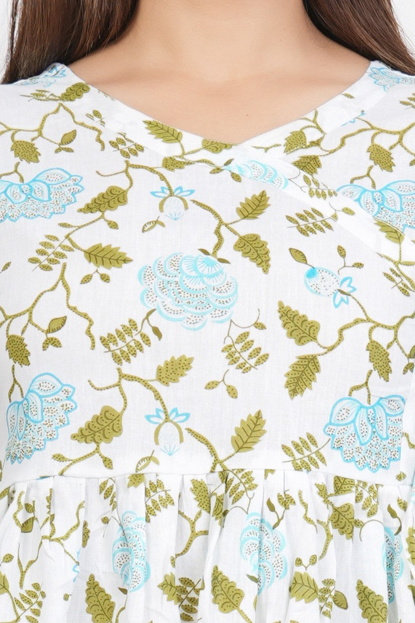 White & Green Angrakha Rajasthani Kurti