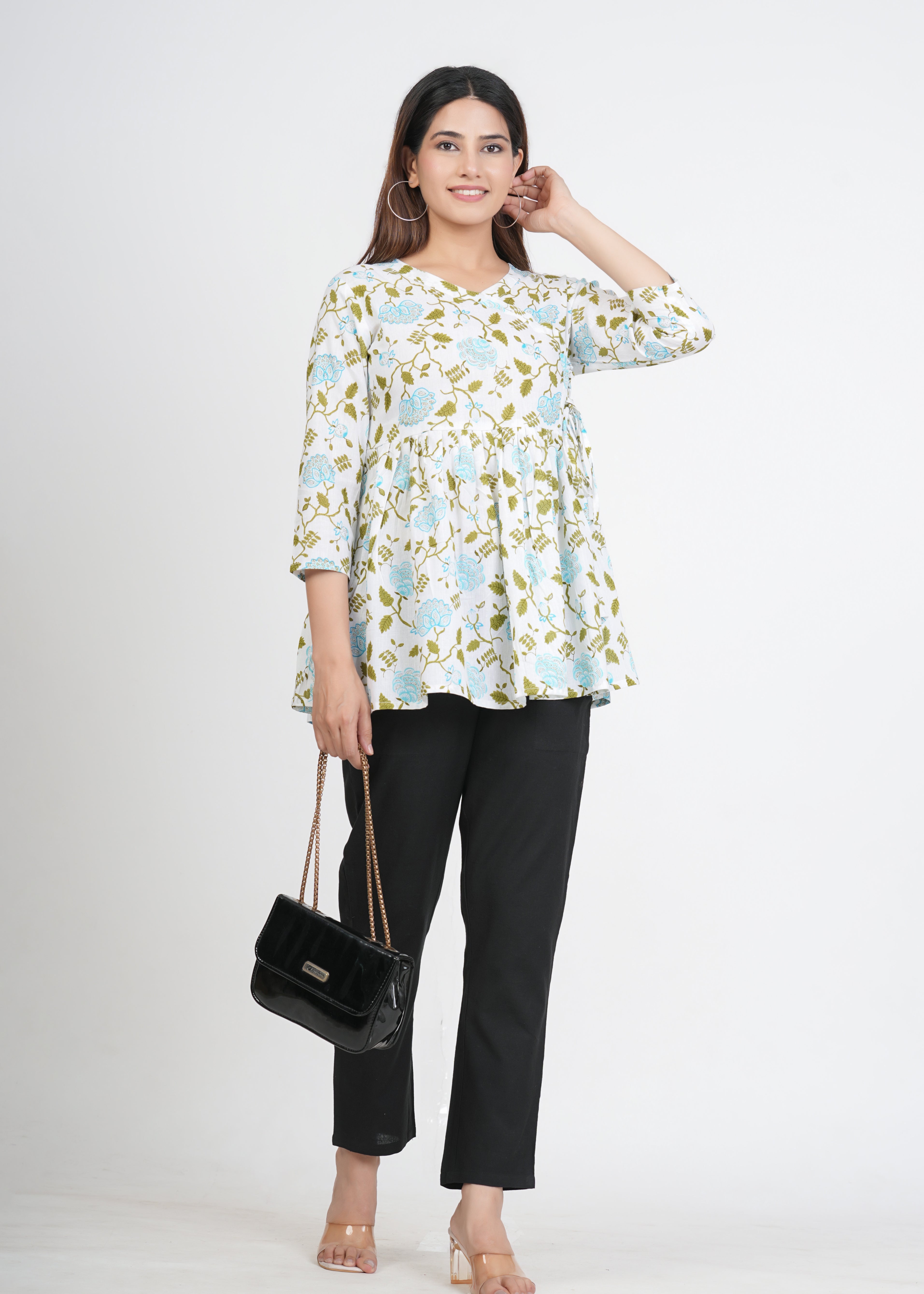 White & Green Angrakha Rajasthani Kurti
