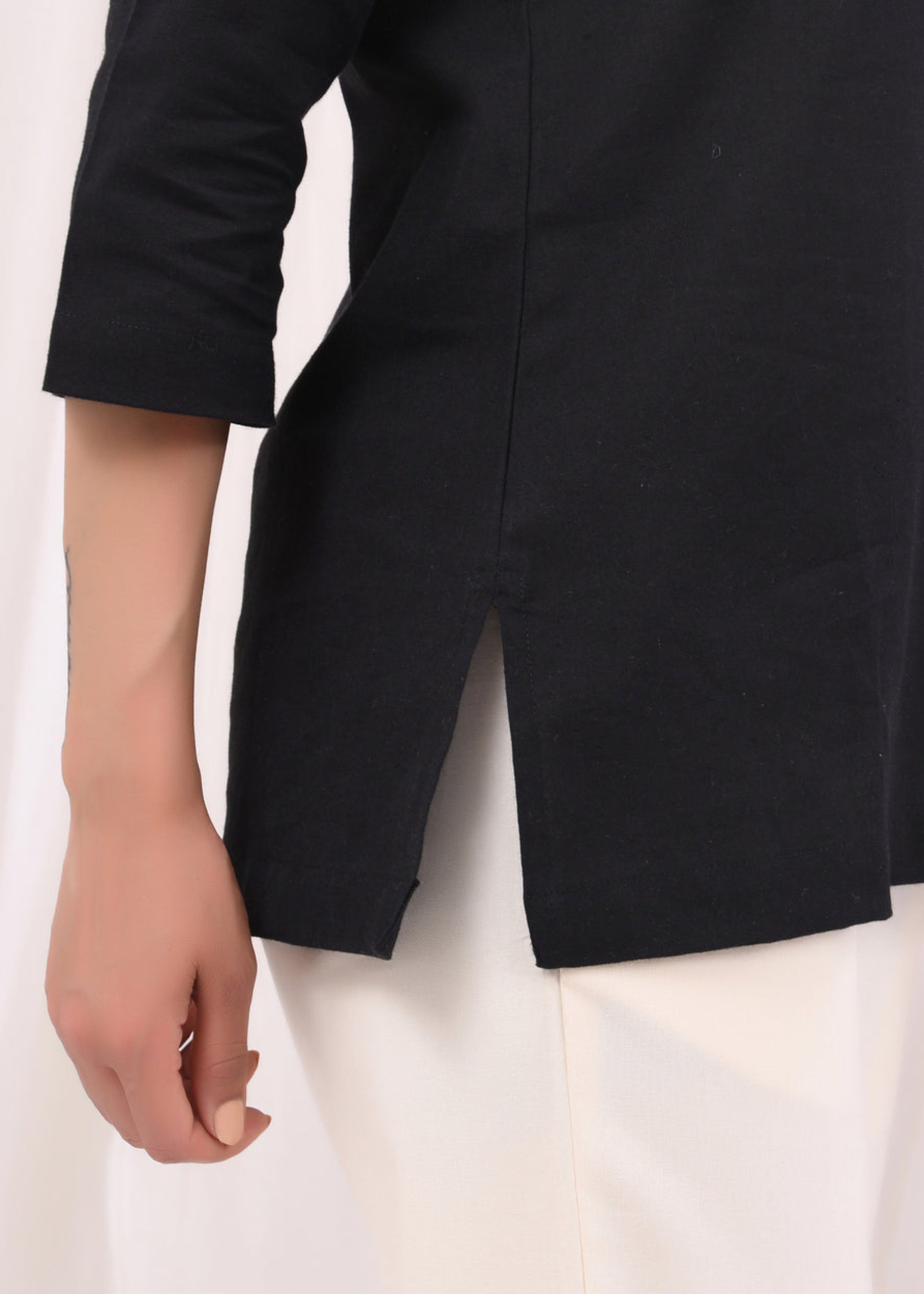 Black Pure Cotton Short Kurta