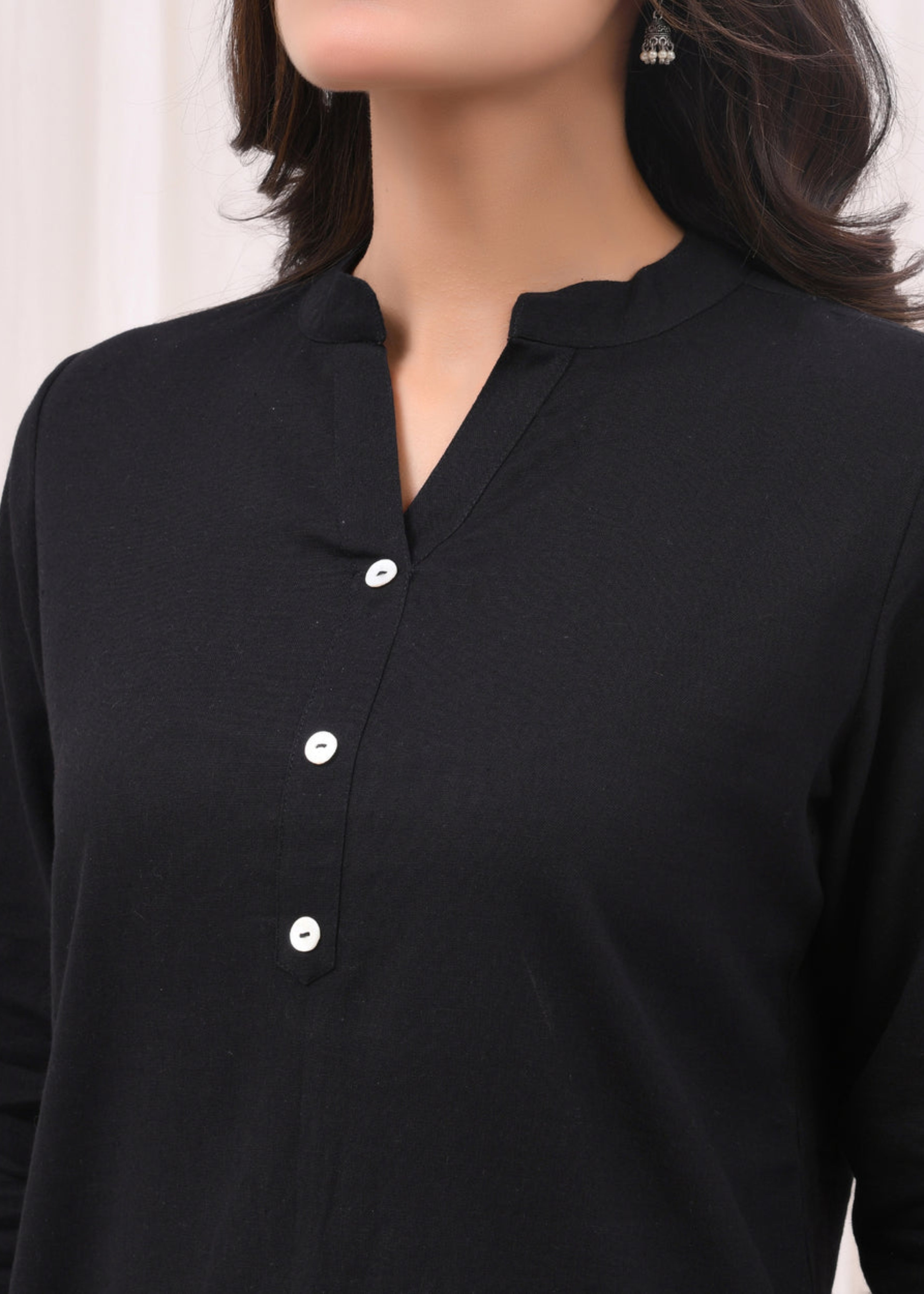 Black Pure Cotton Short Kurta