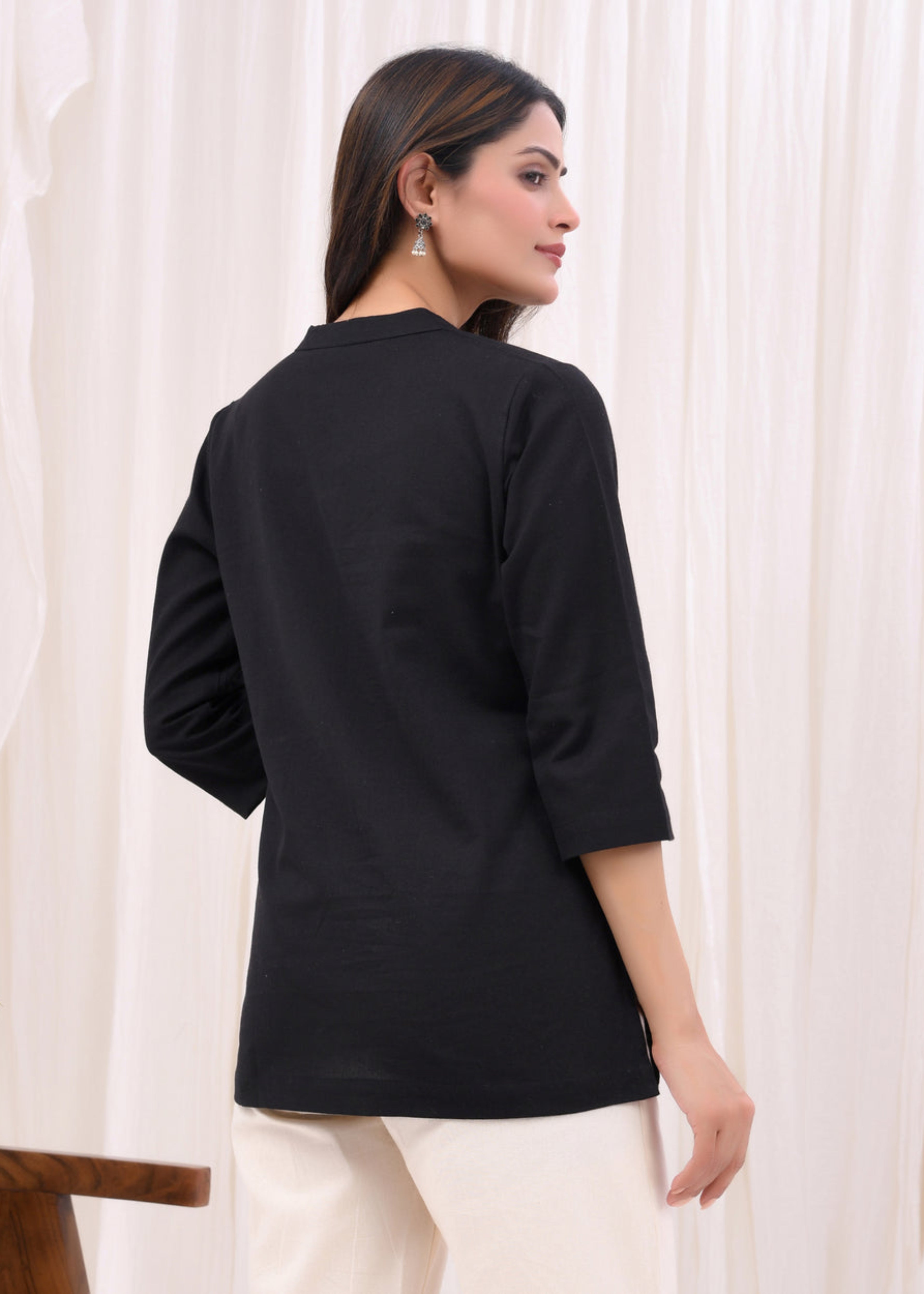 Black Pure Cotton Short Kurta