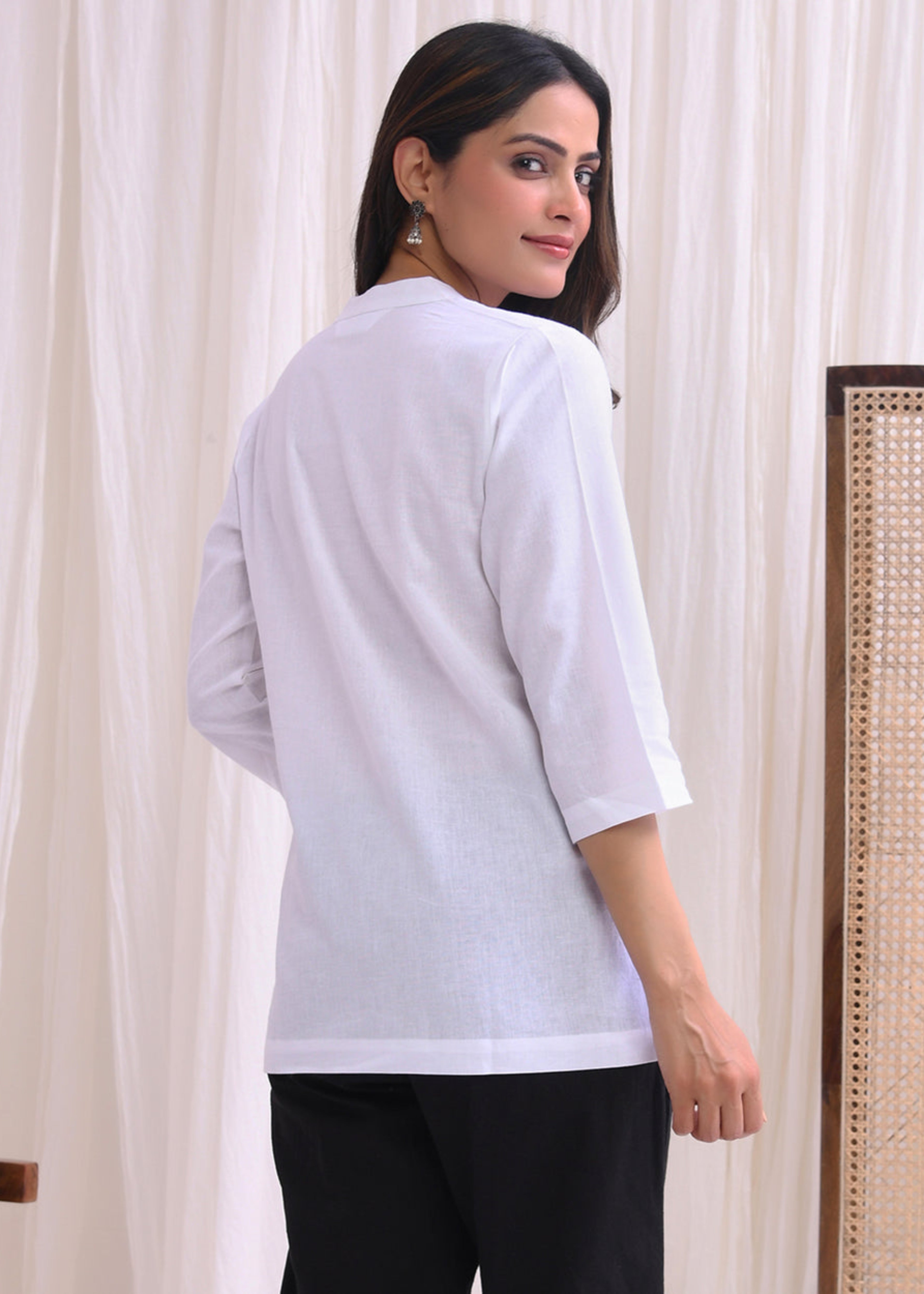 White Pure Cotton Short Kurta