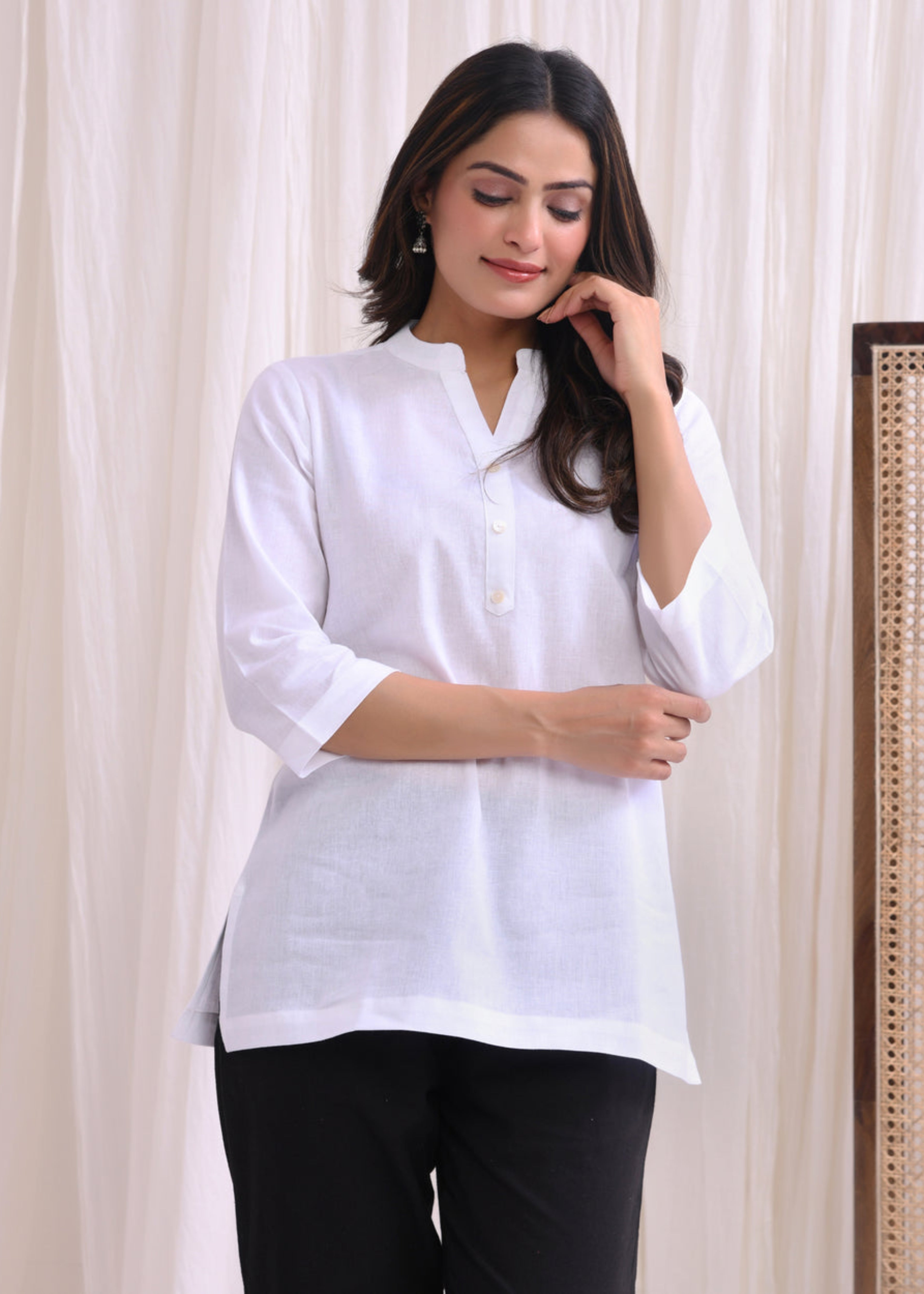 White Pure Cotton Short Kurta