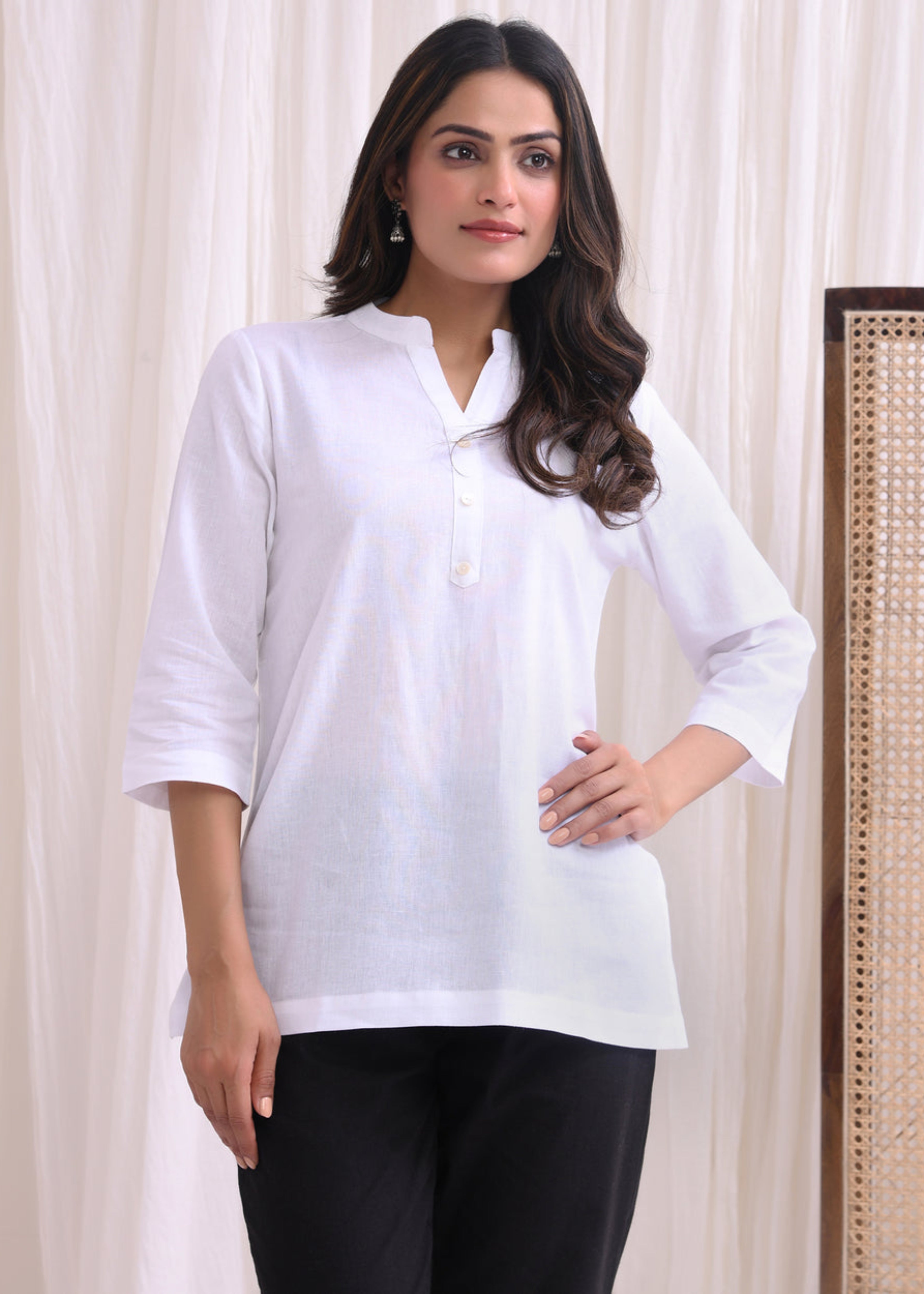 White Pure Cotton Short Kurta