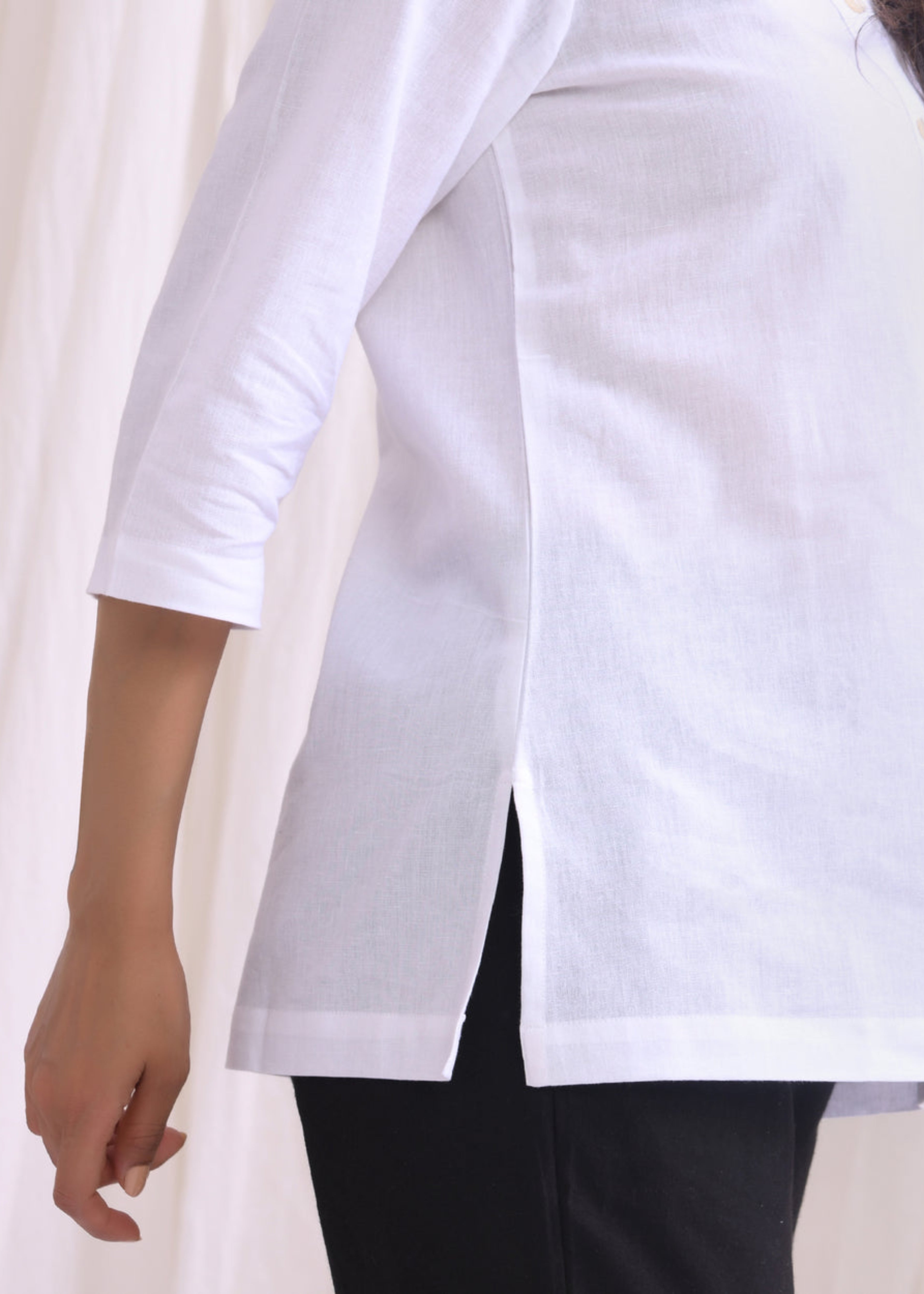 White Pure Cotton Short Kurta