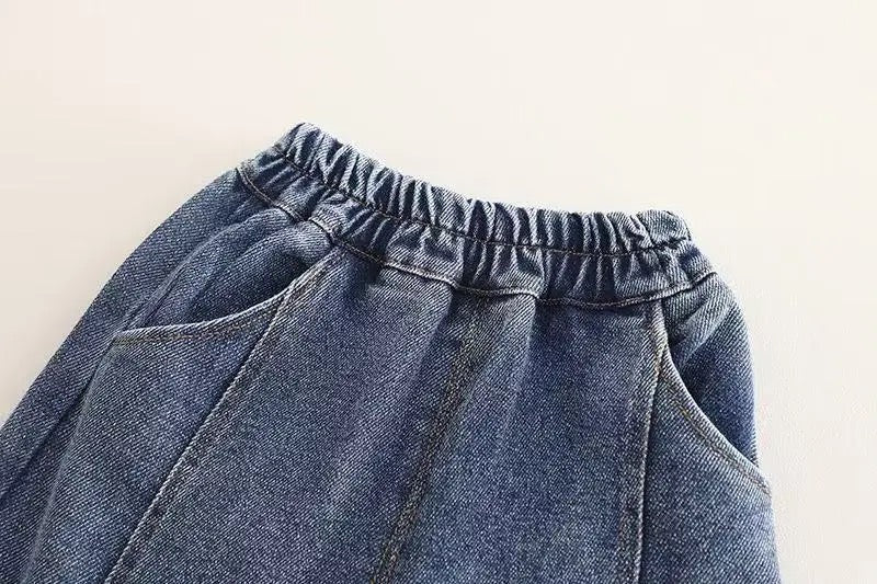 Boys Striped Shirt With Attached Black Muffler And Jeans Set