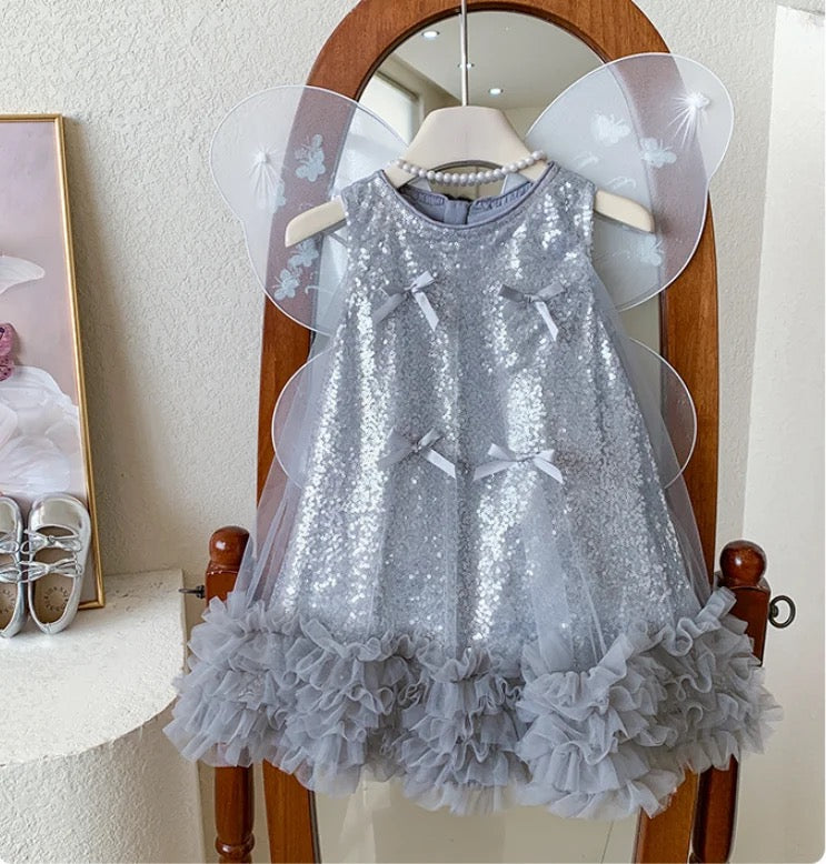Girls Twinkle Fairy Sequins Dress With Wings