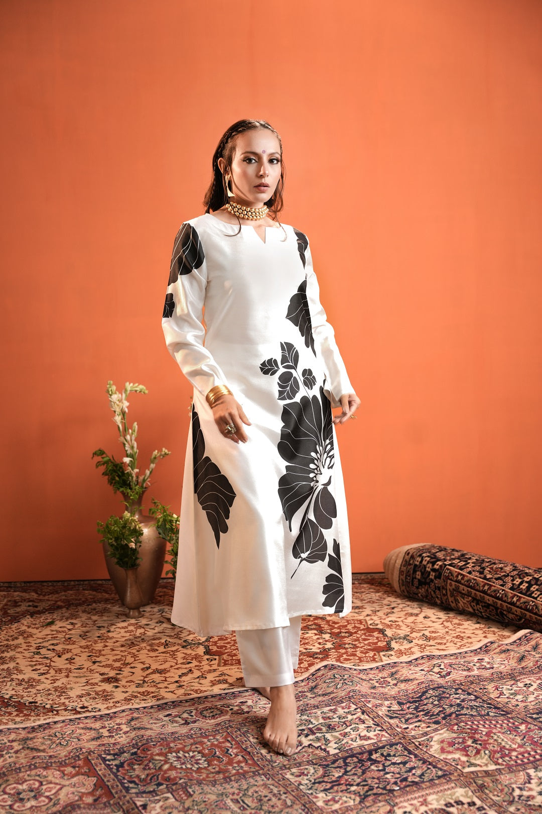 White A-line Kurta with Trouser