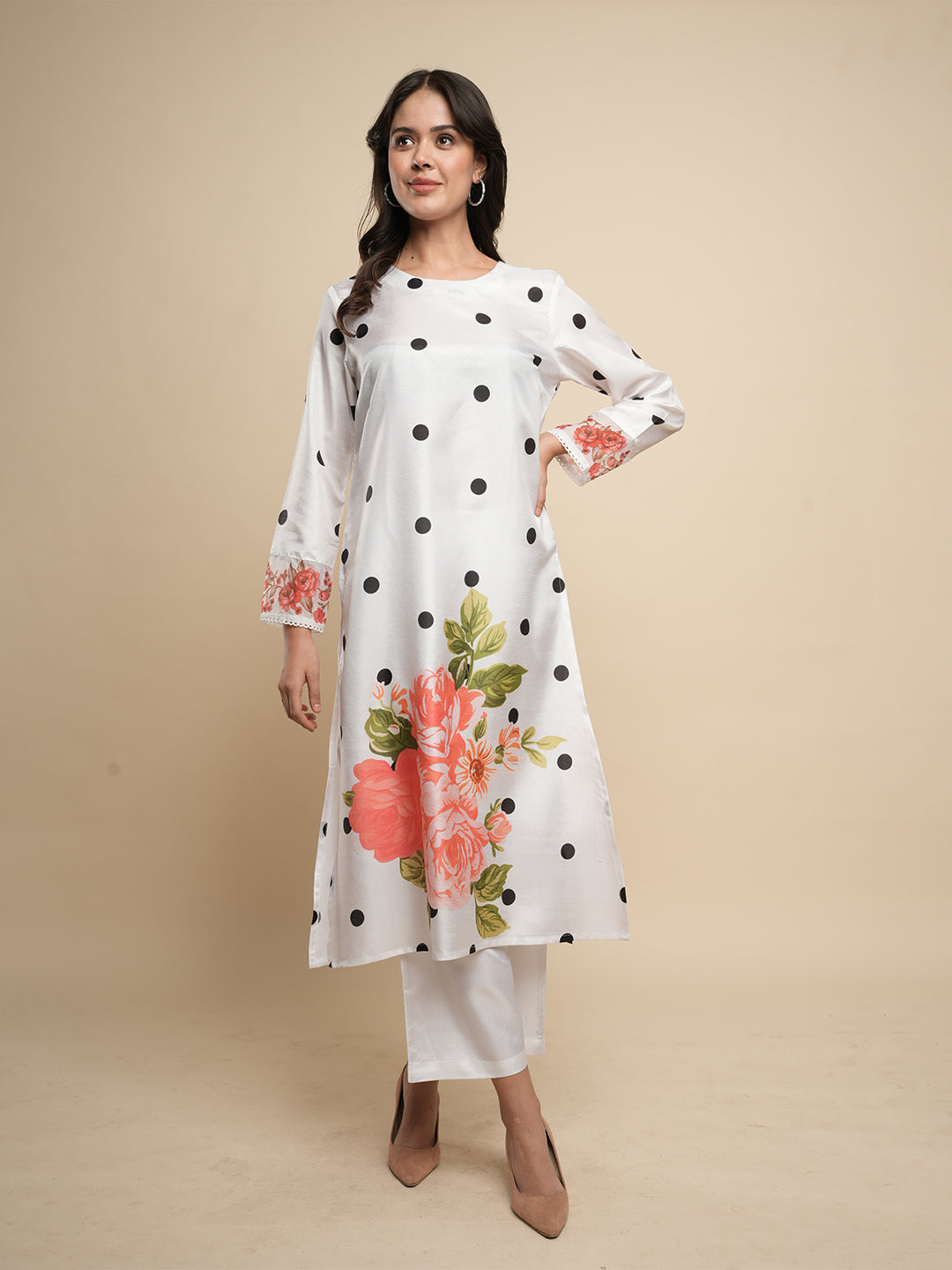 White A-line Kurta with Trouser