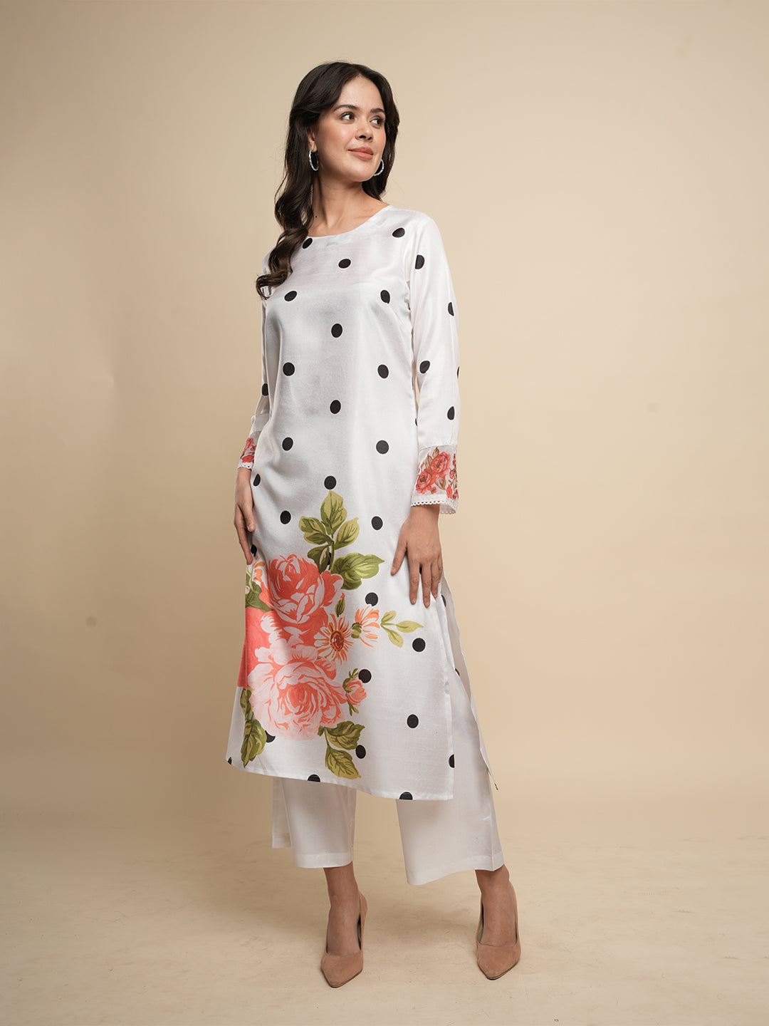 White A-line Kurta with Trouser