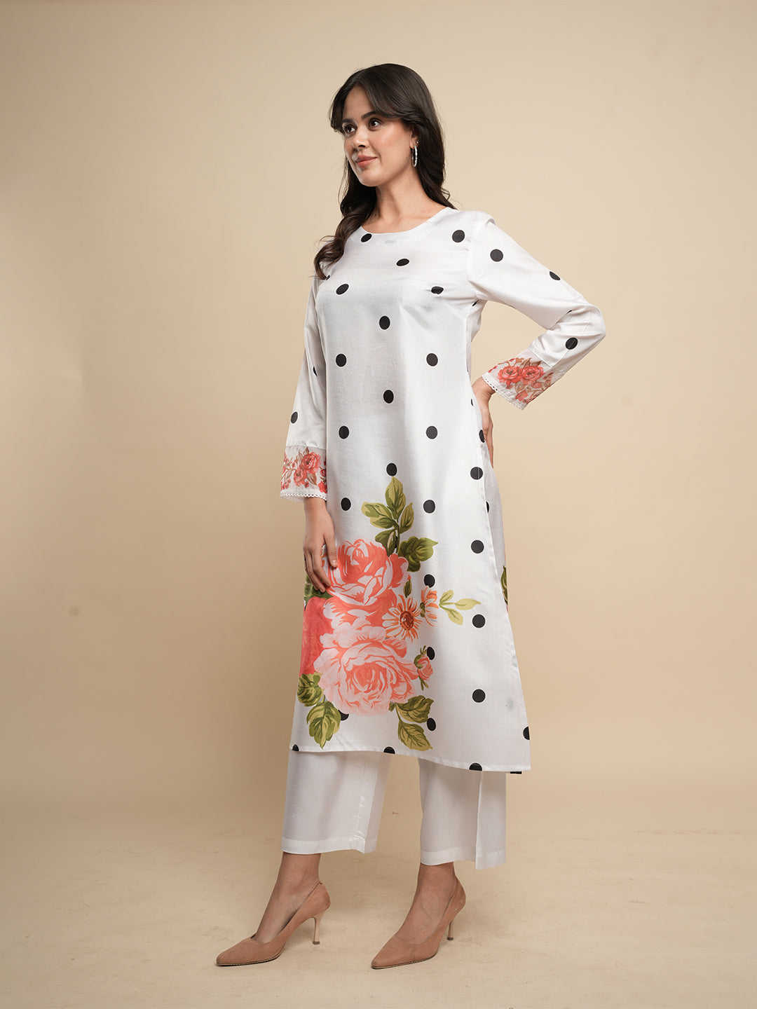 White A-line Kurta with Trouser