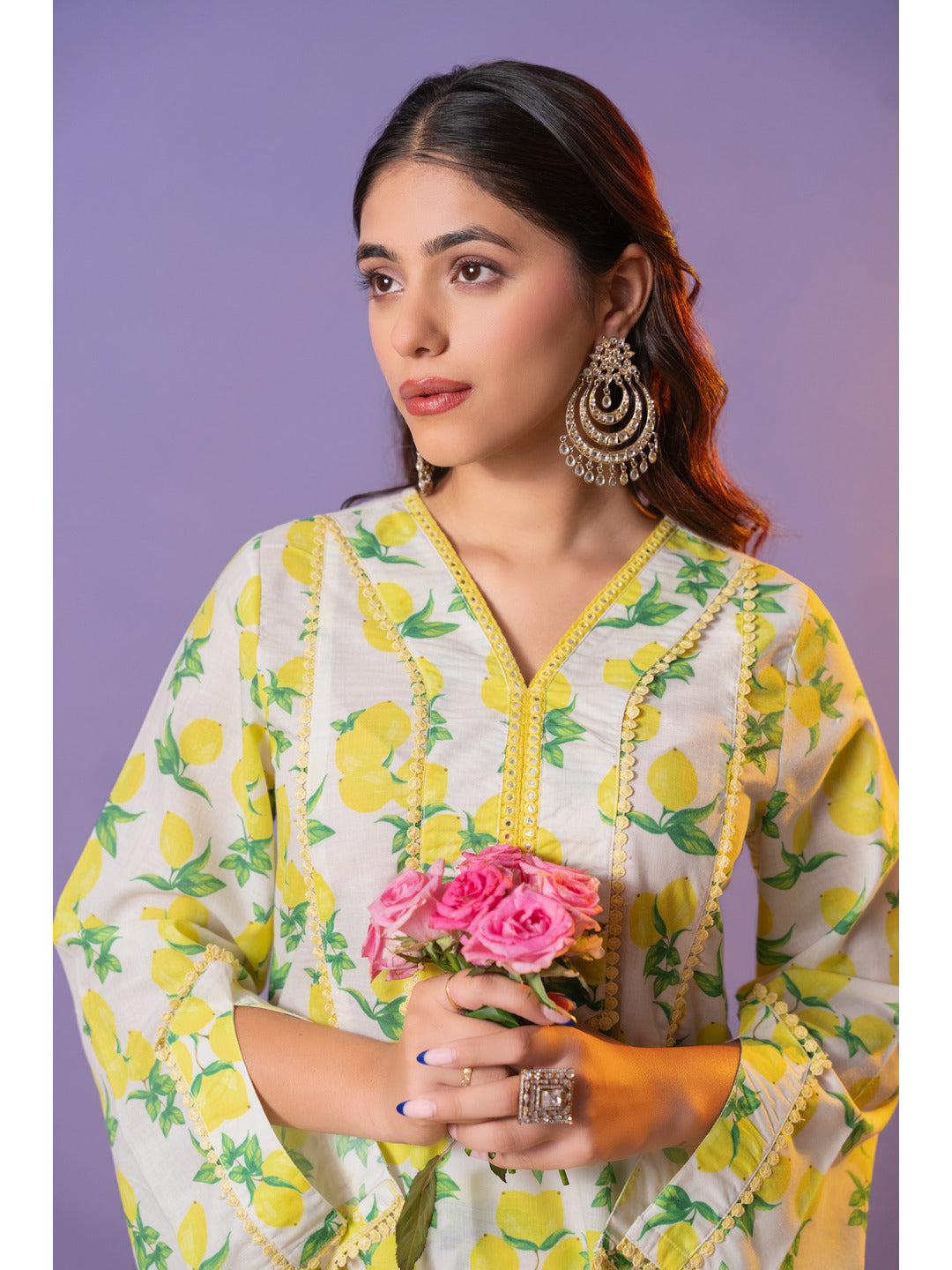 Yellow Printed Flared Kurta with Pant