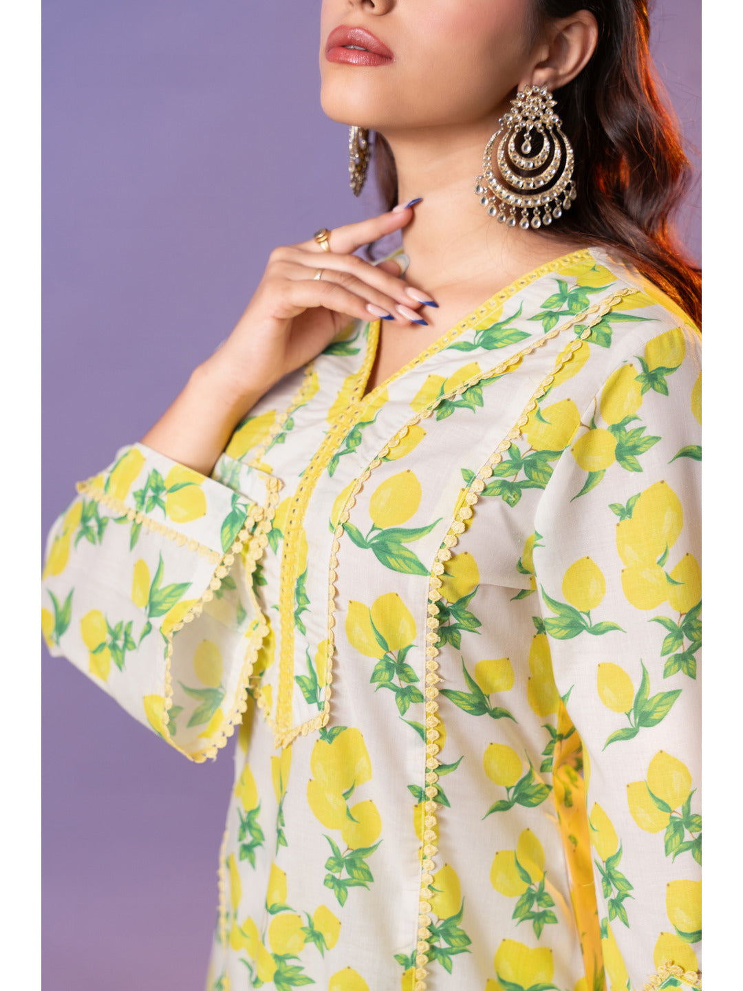 Yellow Printed Flared Kurta with Pant