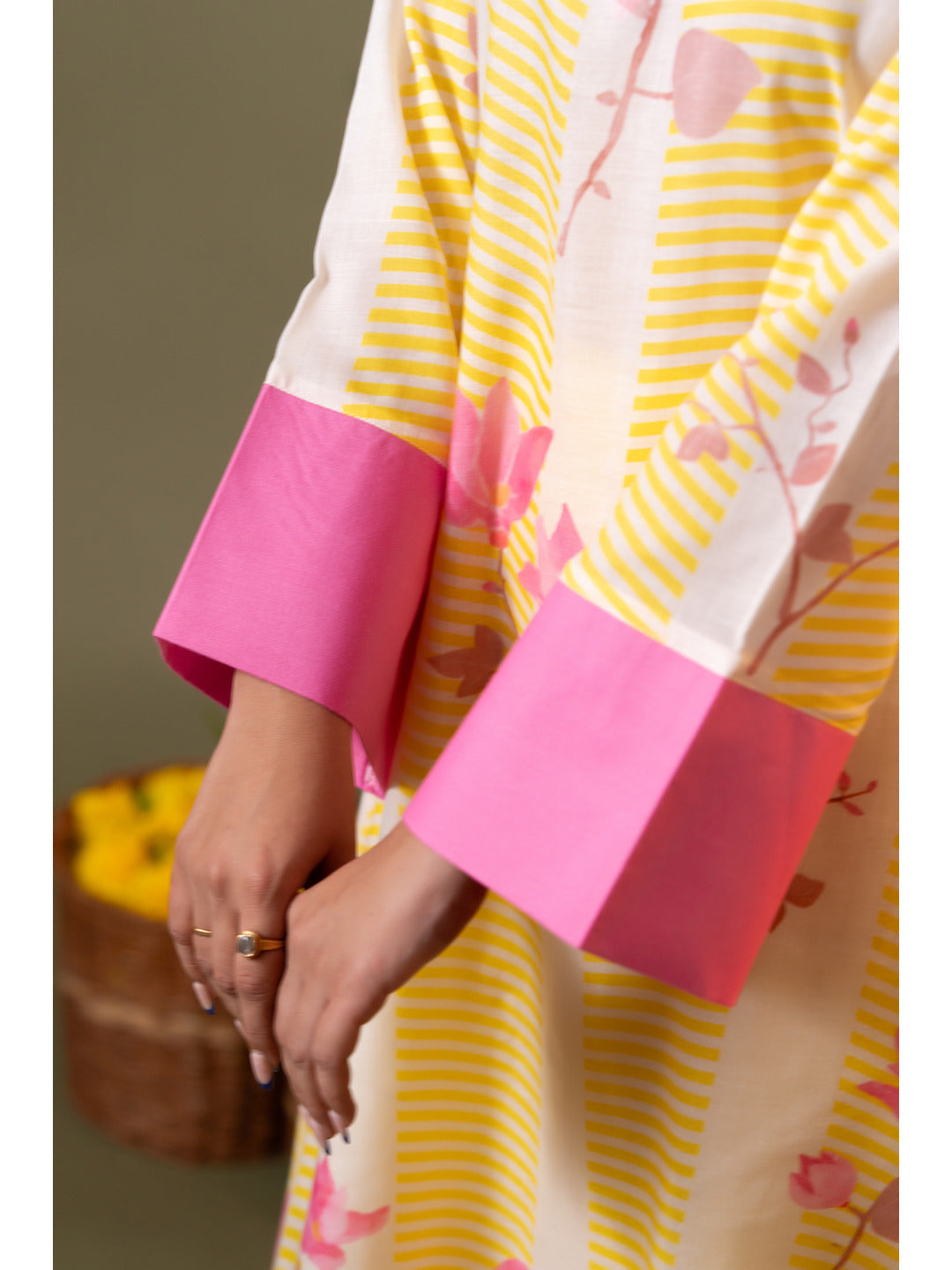 Yellow Floral Printed Kurta with Trouser