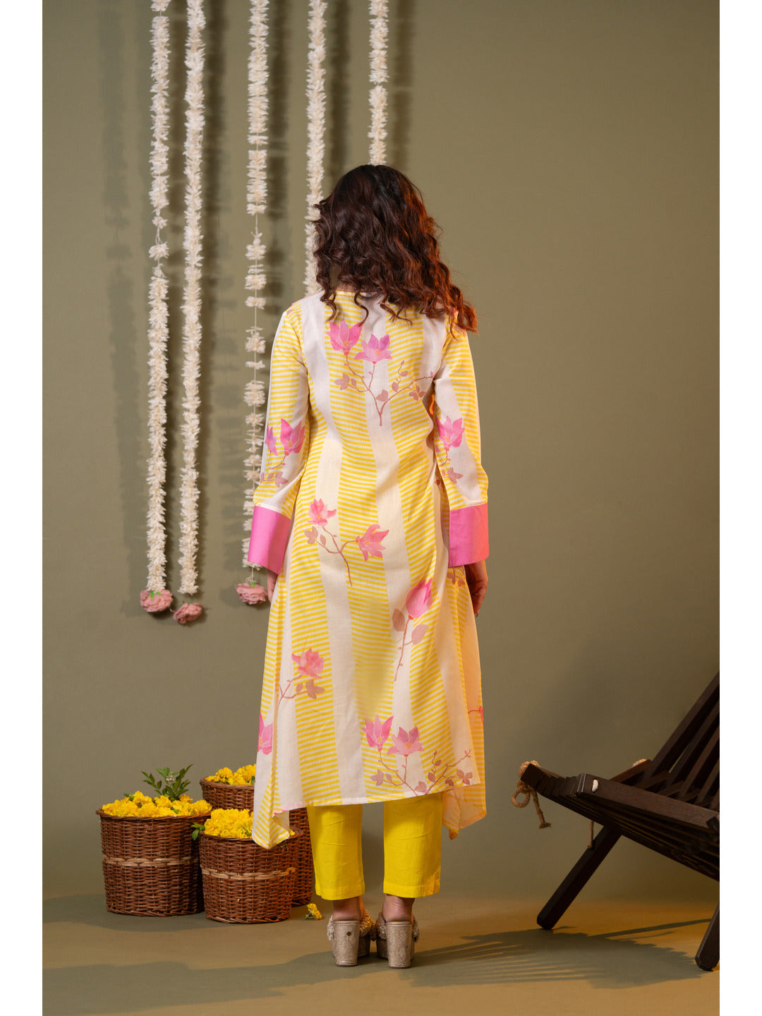 Yellow Floral Printed Kurta with Trouser