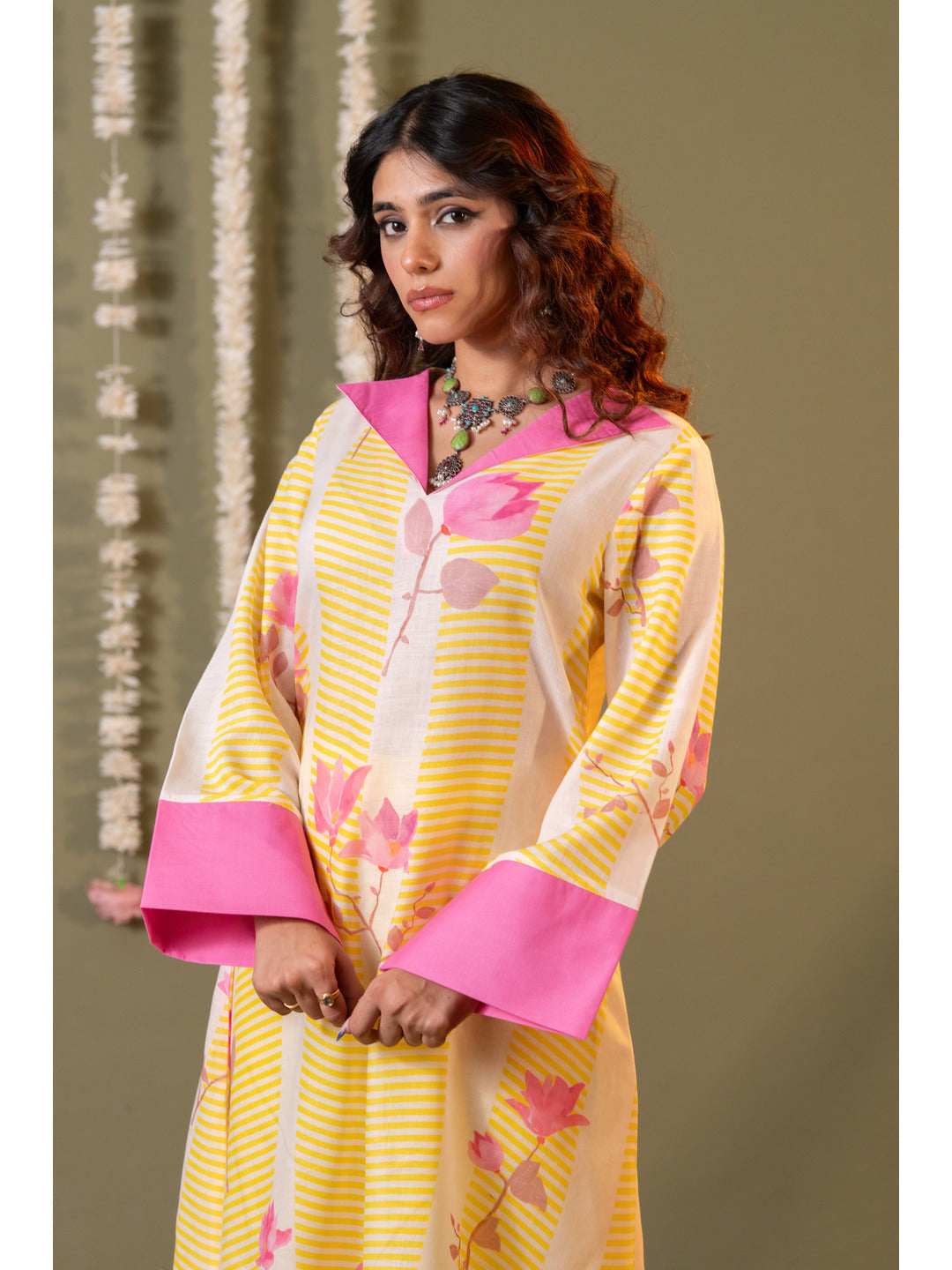 Yellow Floral Printed Kurta with Trouser