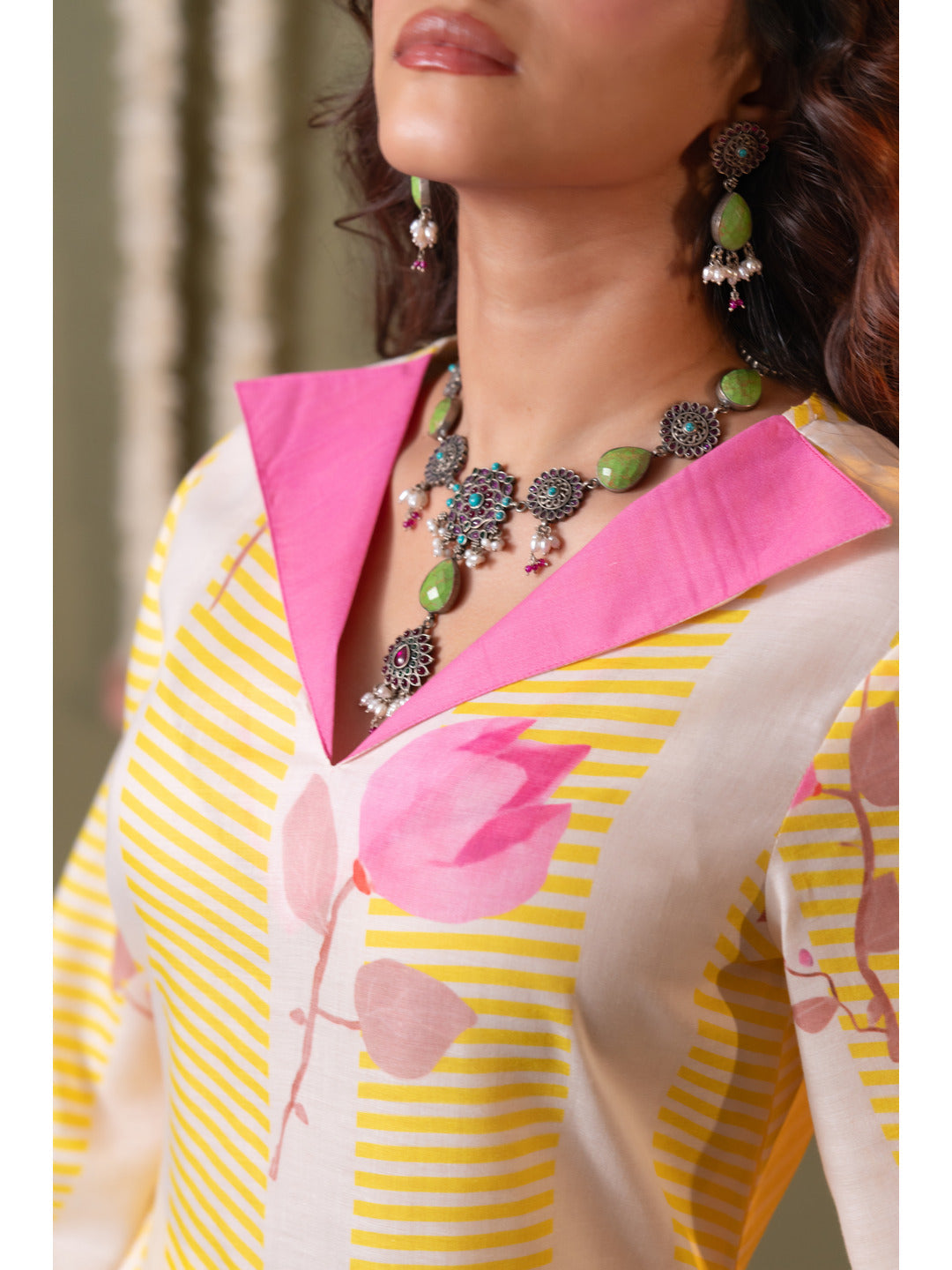 Yellow Floral Printed Kurta with Trouser