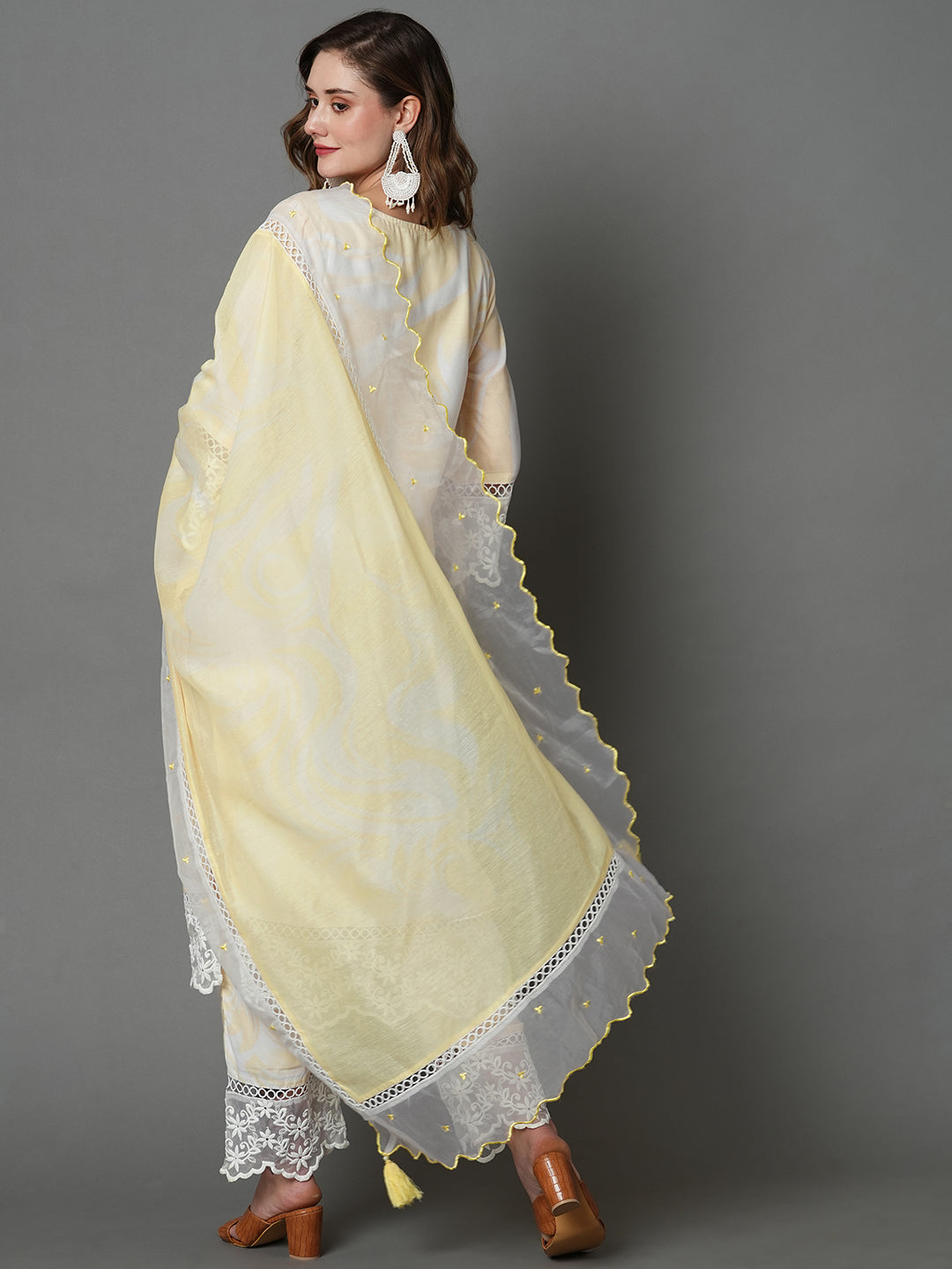 Yellow Printed Pure Cotton Kurta Set with Dupatta