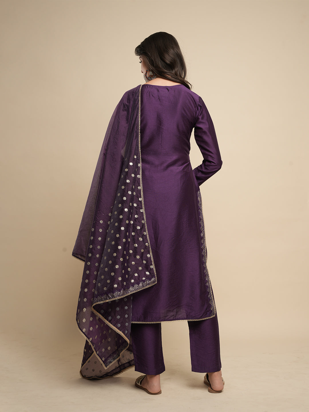 Purple Khari Printed Kurta with Trouser & Dupatta