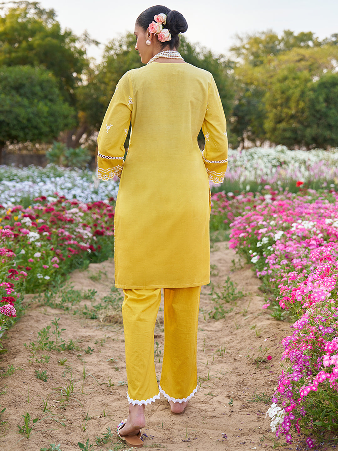 Yellow Ombre Schiffli Embroidered Floral Cotton Co-ord Set