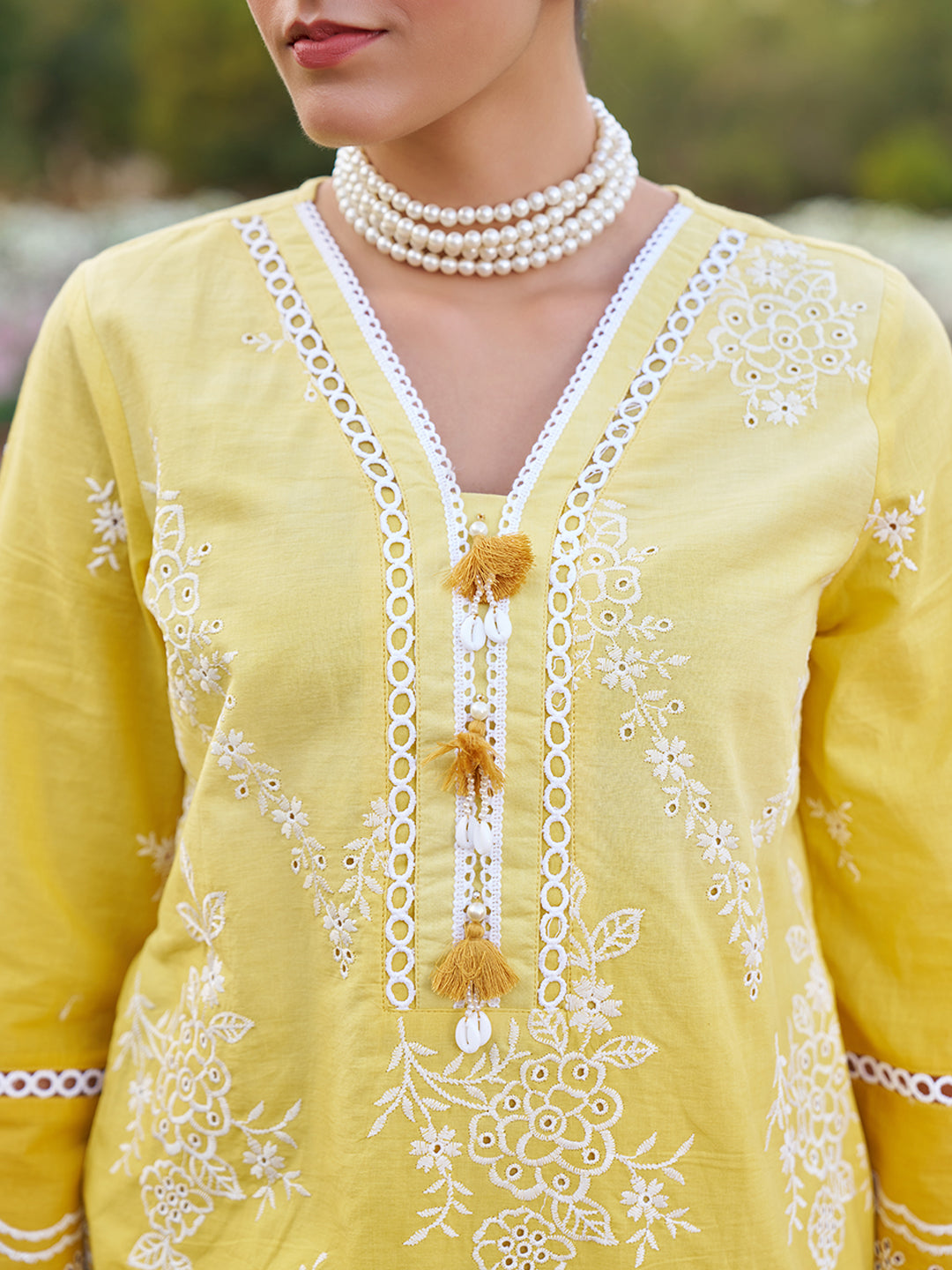 Yellow Ombre Schiffli Embroidered Floral Cotton Co-ord Set