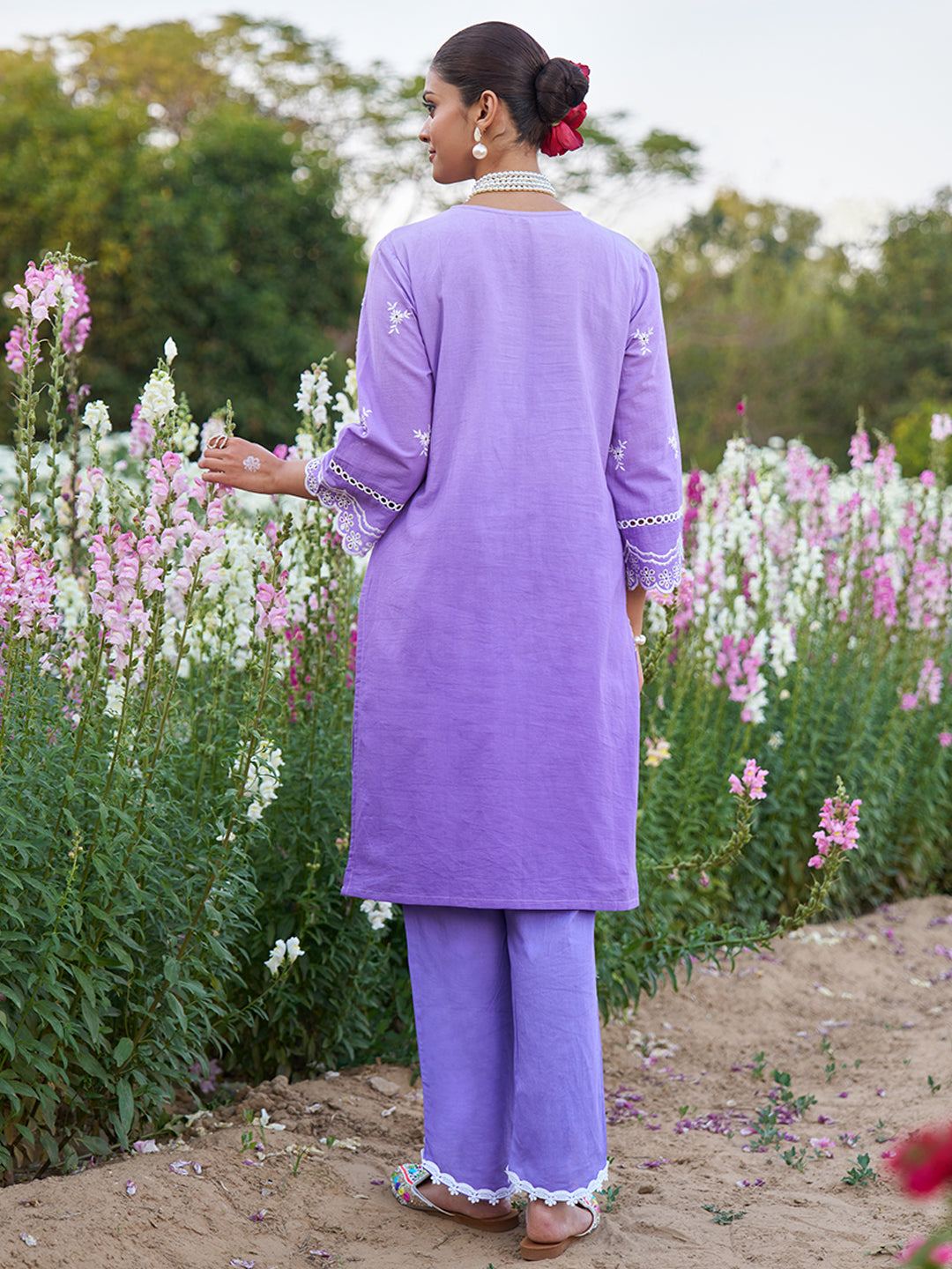 Lavender Ombre Schiffli Embroidered Floral Cotton Co-ord Set