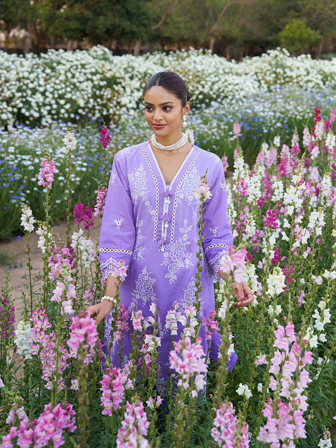 Lavender Ombre Schiffli Embroidered Floral Cotton Co-ord Set