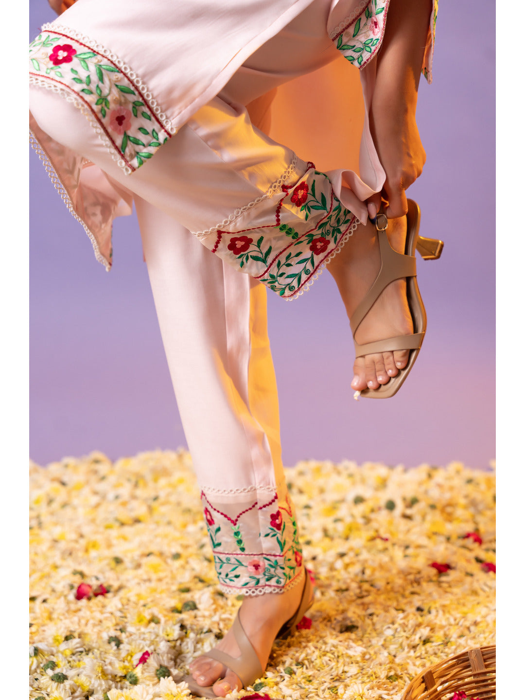 Pink Floral Multi-Embroidered Kurta Set