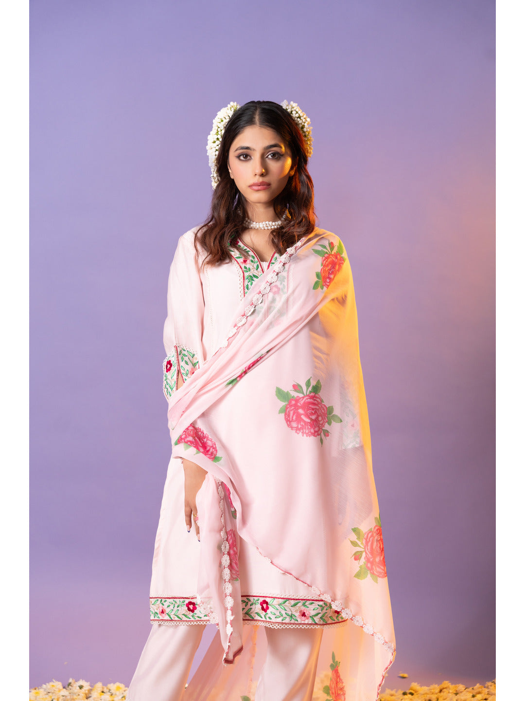 Pink Floral Multi-Embroidered Kurta Set