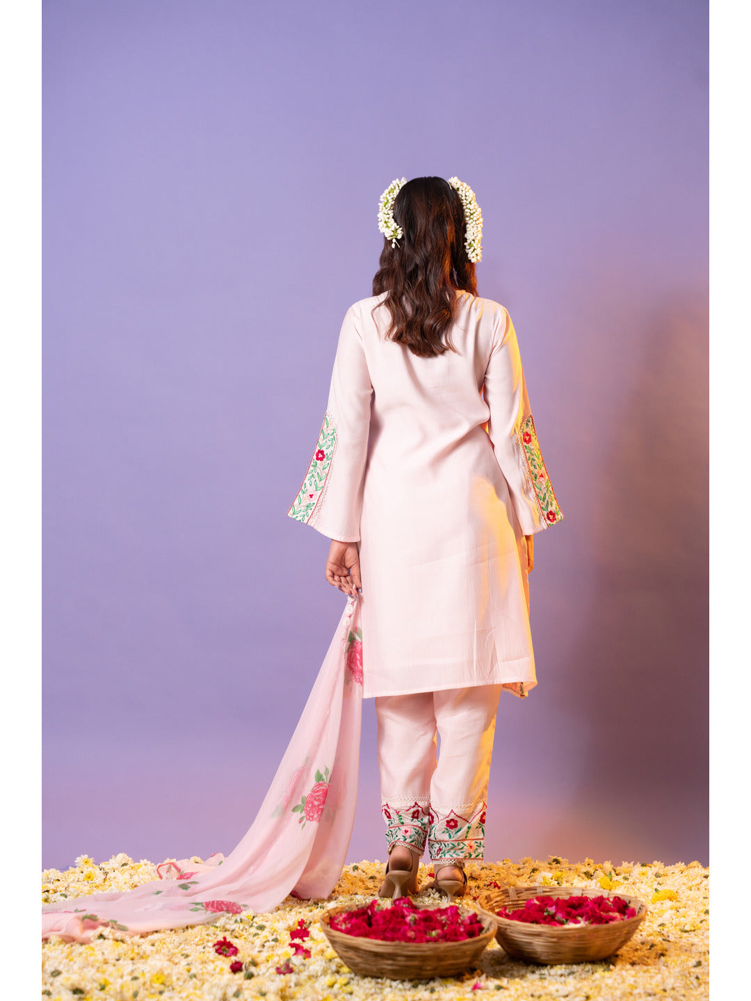 Pink Floral Multi-Embroidered Kurta Set