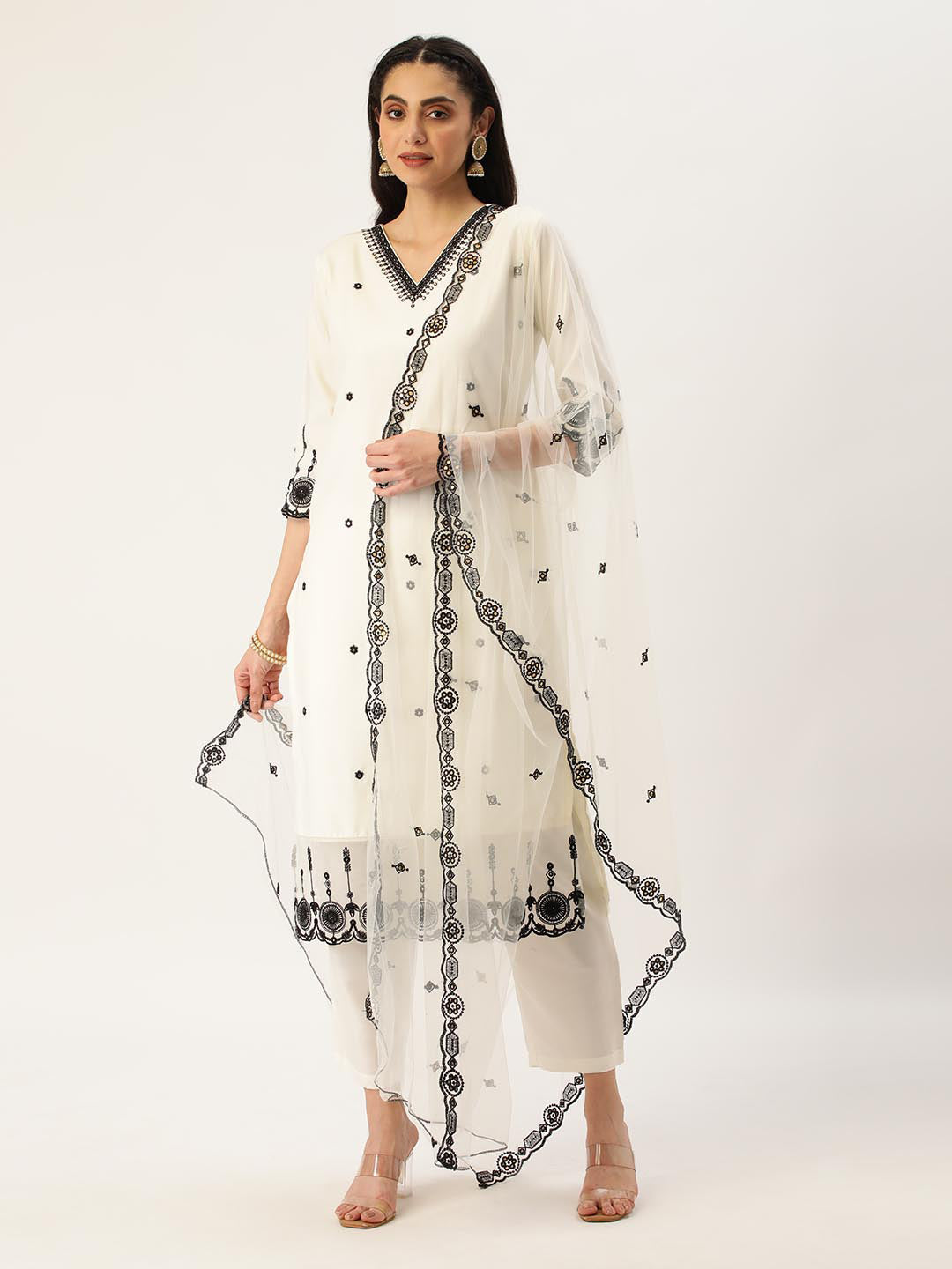 White Embroidered Kurta Set with Dupatta