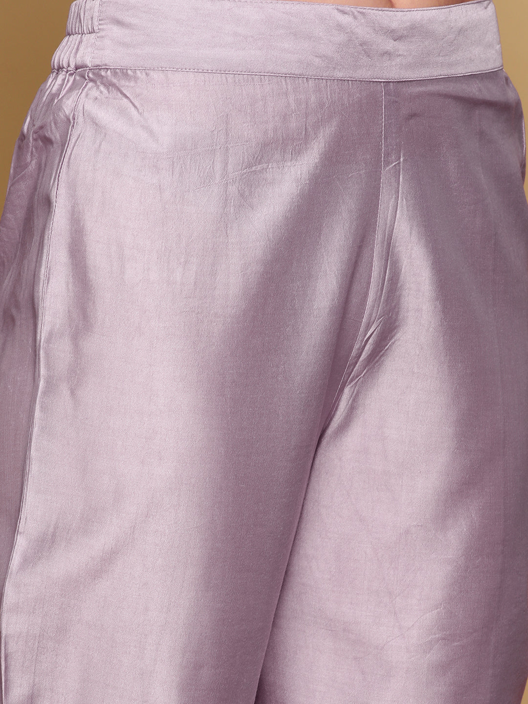 Lilac Embroidered A-line Kurta Set with Printed Dupatta