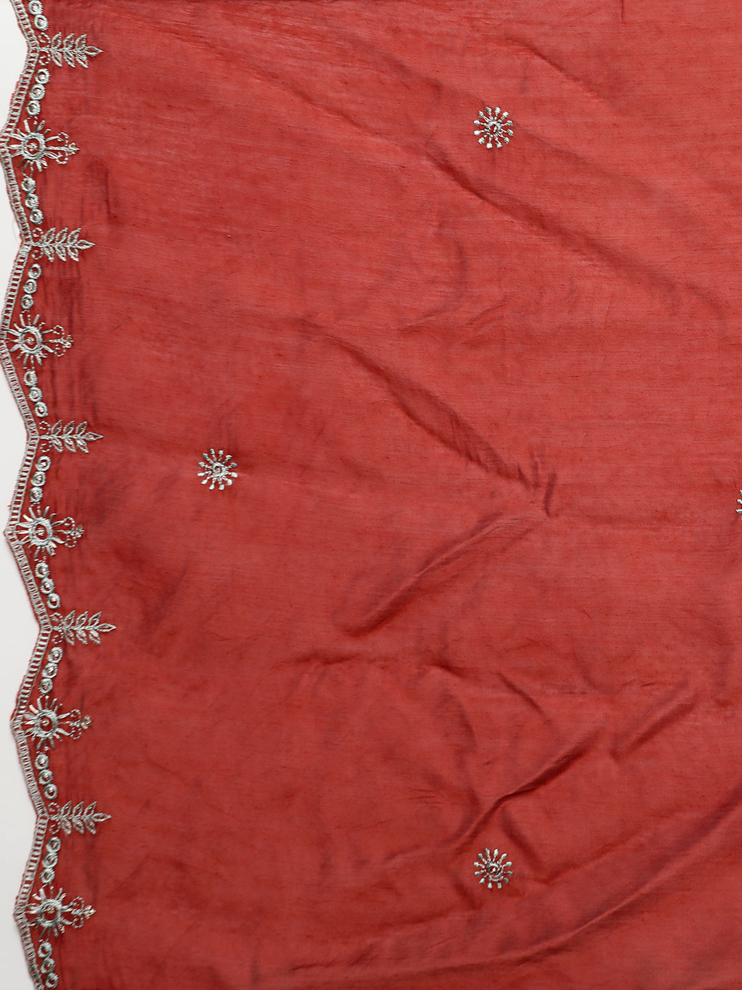 Brick Red Embroidered Chanderi Silk Kurta Set with Embroidered Dupatta