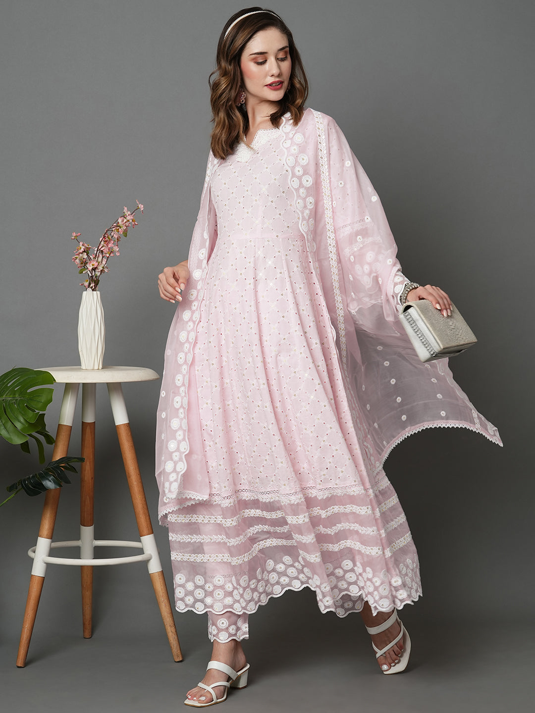 Pink Empire Chikankari Pure Cotton Kurta Set with Dupatta