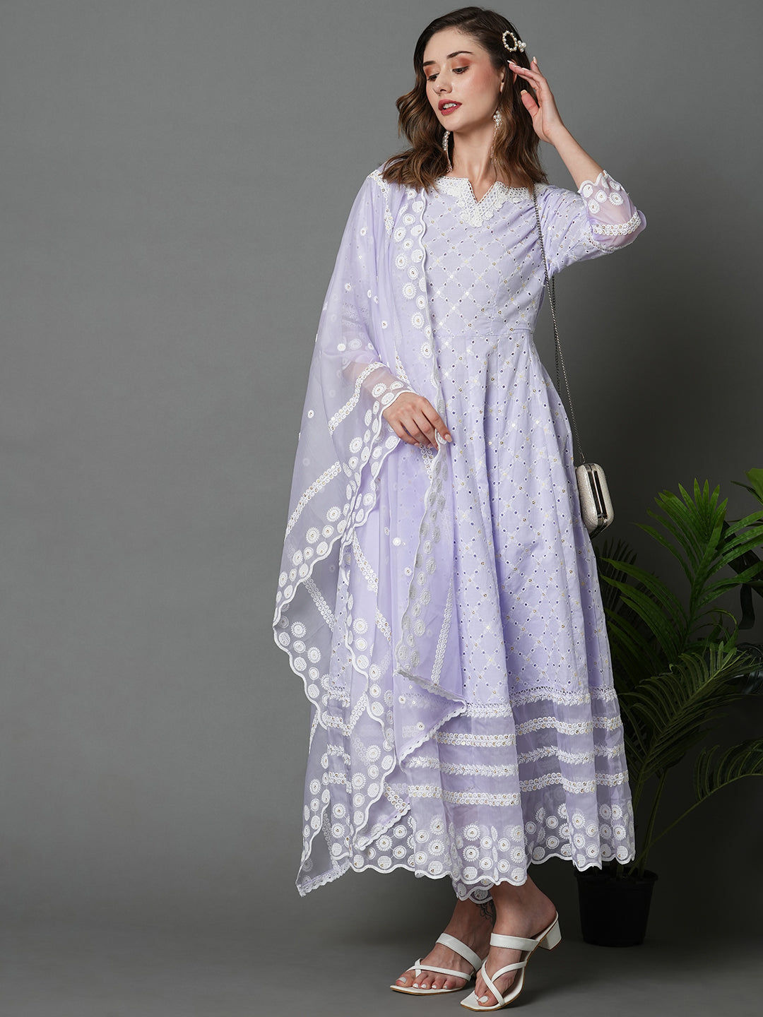 Lilac Empire Chikankari Pure Cotton Kurta Set with Dupatta