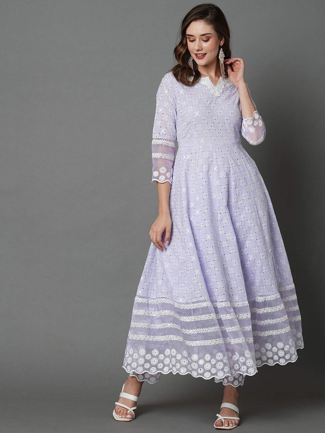 Lilac Empire Chikankari Pure Cotton Kurta Set with Dupatta