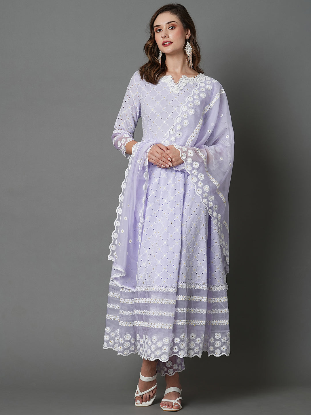 Lilac Empire Chikankari Pure Cotton Kurta Set with Dupatta