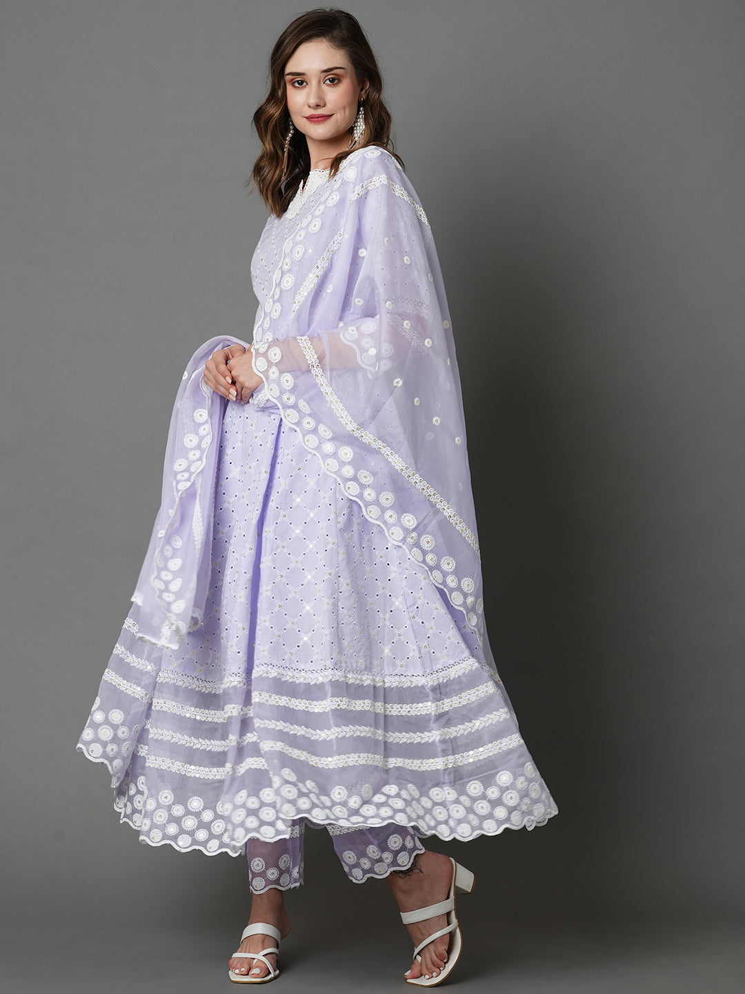 Lilac Empire Chikankari Pure Cotton Kurta Set with Dupatta