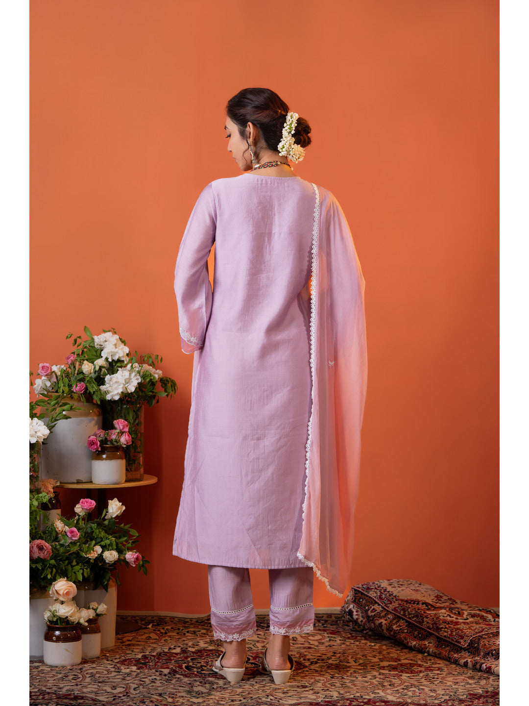 Lilac Embroidered Kurta Set with Dupatta
