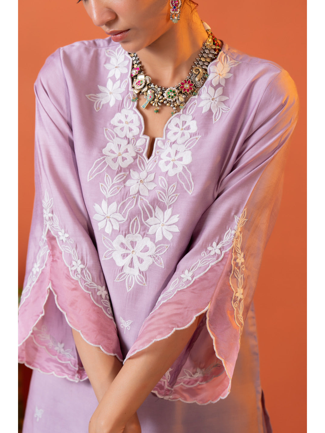 Lilac Embroidered Kurta Set with Dupatta