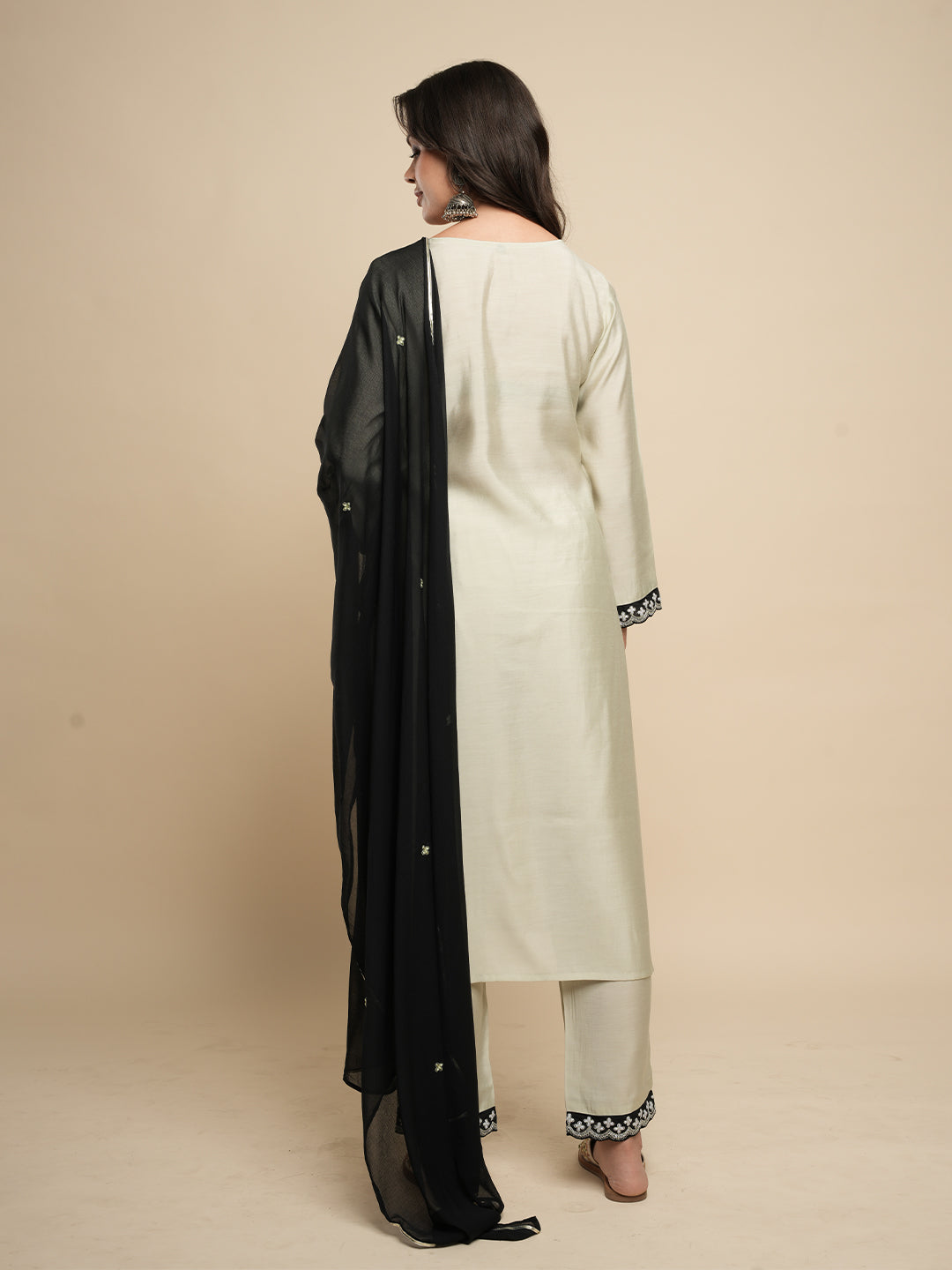Beige Embroidered Kurta Set with Dupatta