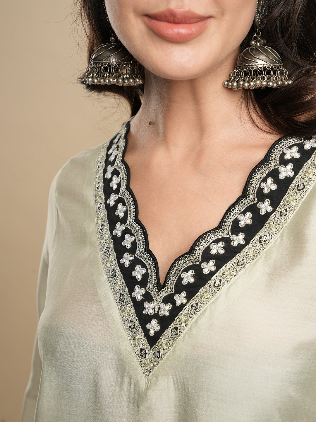 Beige Embroidered Kurta Set with Dupatta