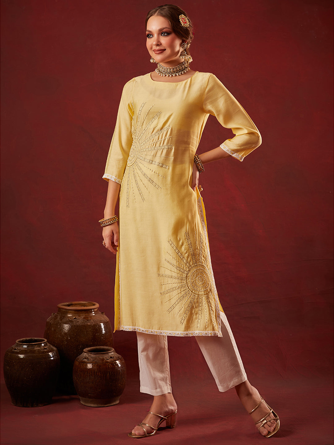 Yellow Embroidered Kurta Set with Dupatta